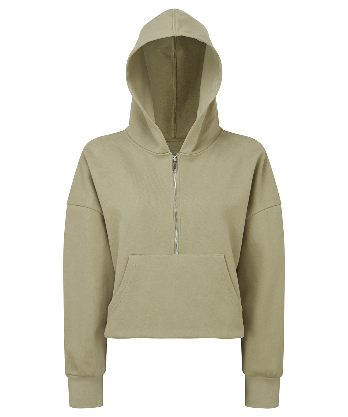 TriDri Women's half zip hoodie in Sage Green, front view
