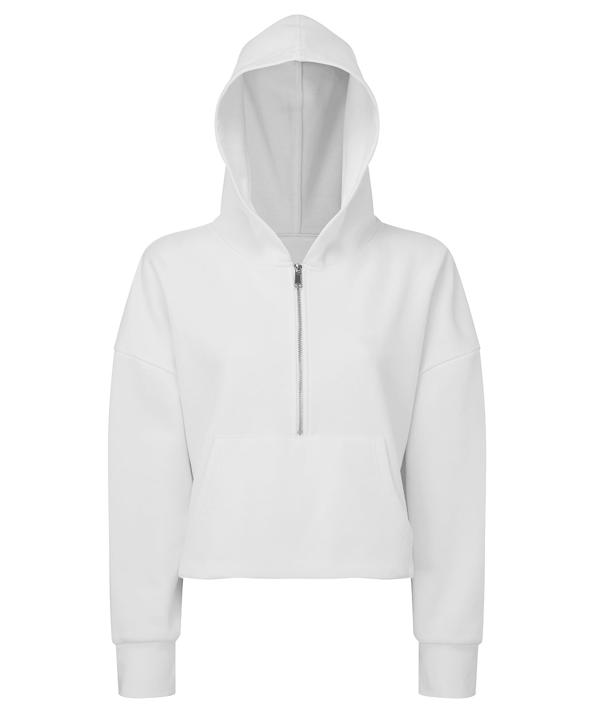 TriDri Women's half zip hoodie in White, front view