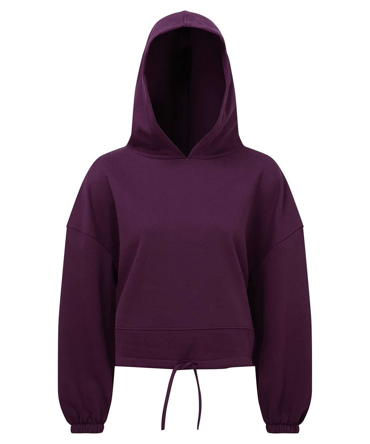 TriDri Women's cropped oversize hoodie in Mulberry, front view