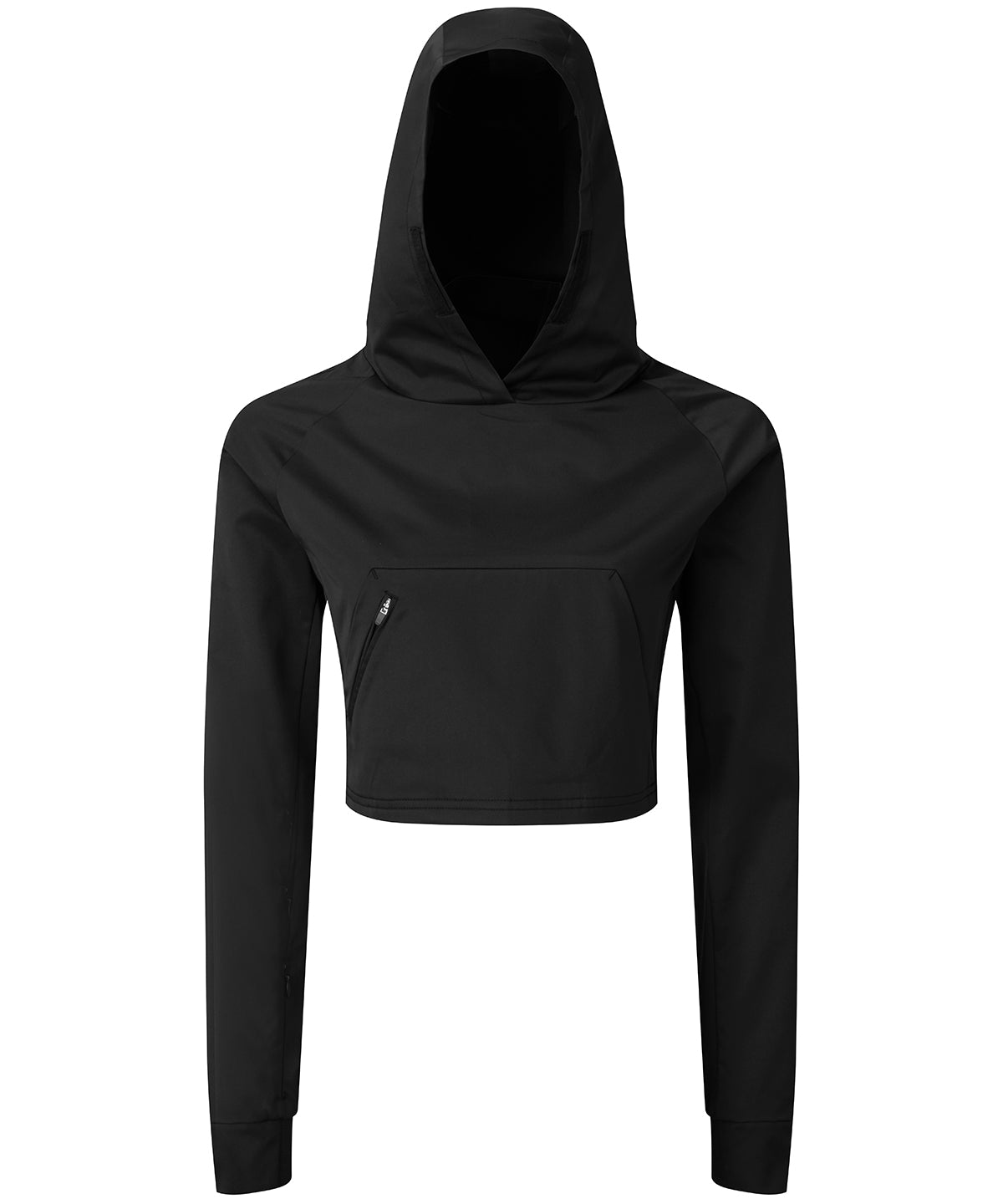 TriDri Women's cropped jacket in Black, front view