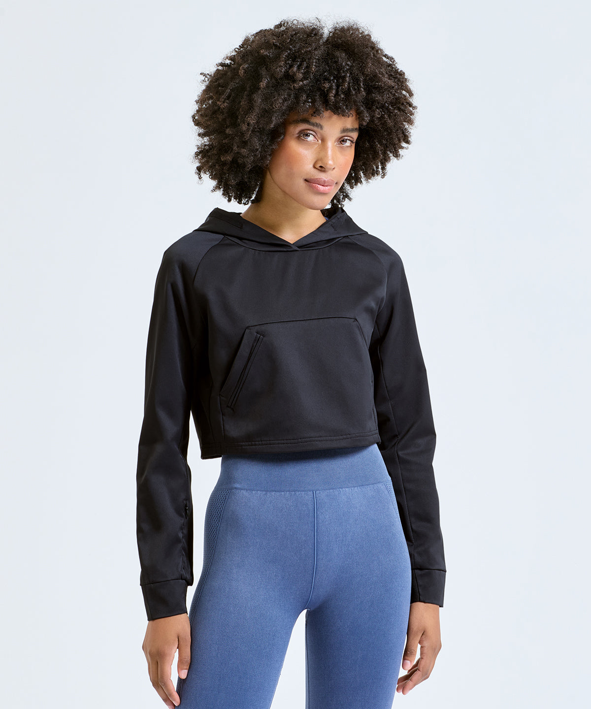 TriDri Women's cropped jacket in Black, lifestyle photo