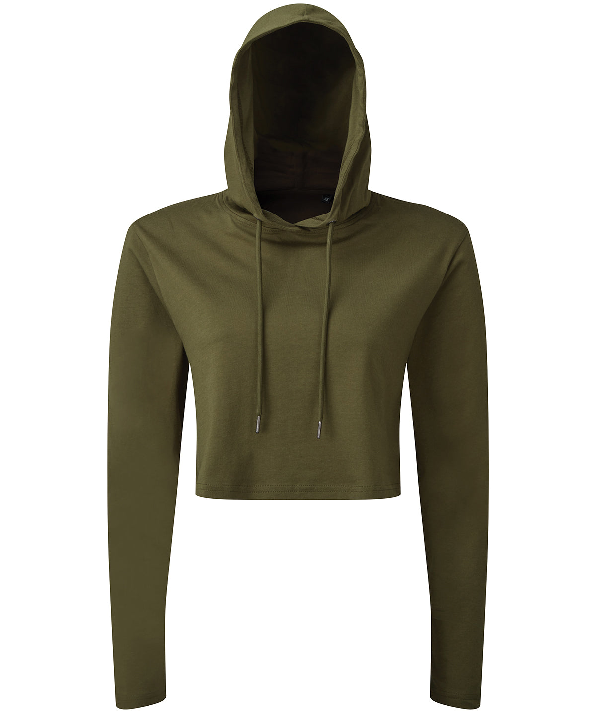 TriDri Women's cropped hooded long sleeve t-shirt in Olive, front view