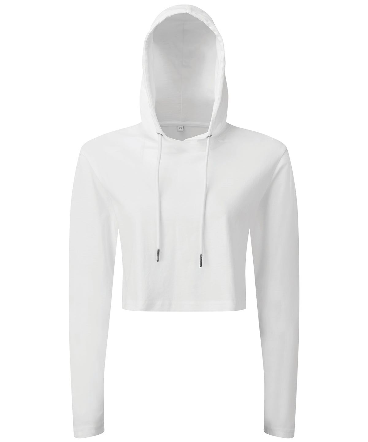 TriDri Women's cropped hooded long sleeve t-shirt in White, front view