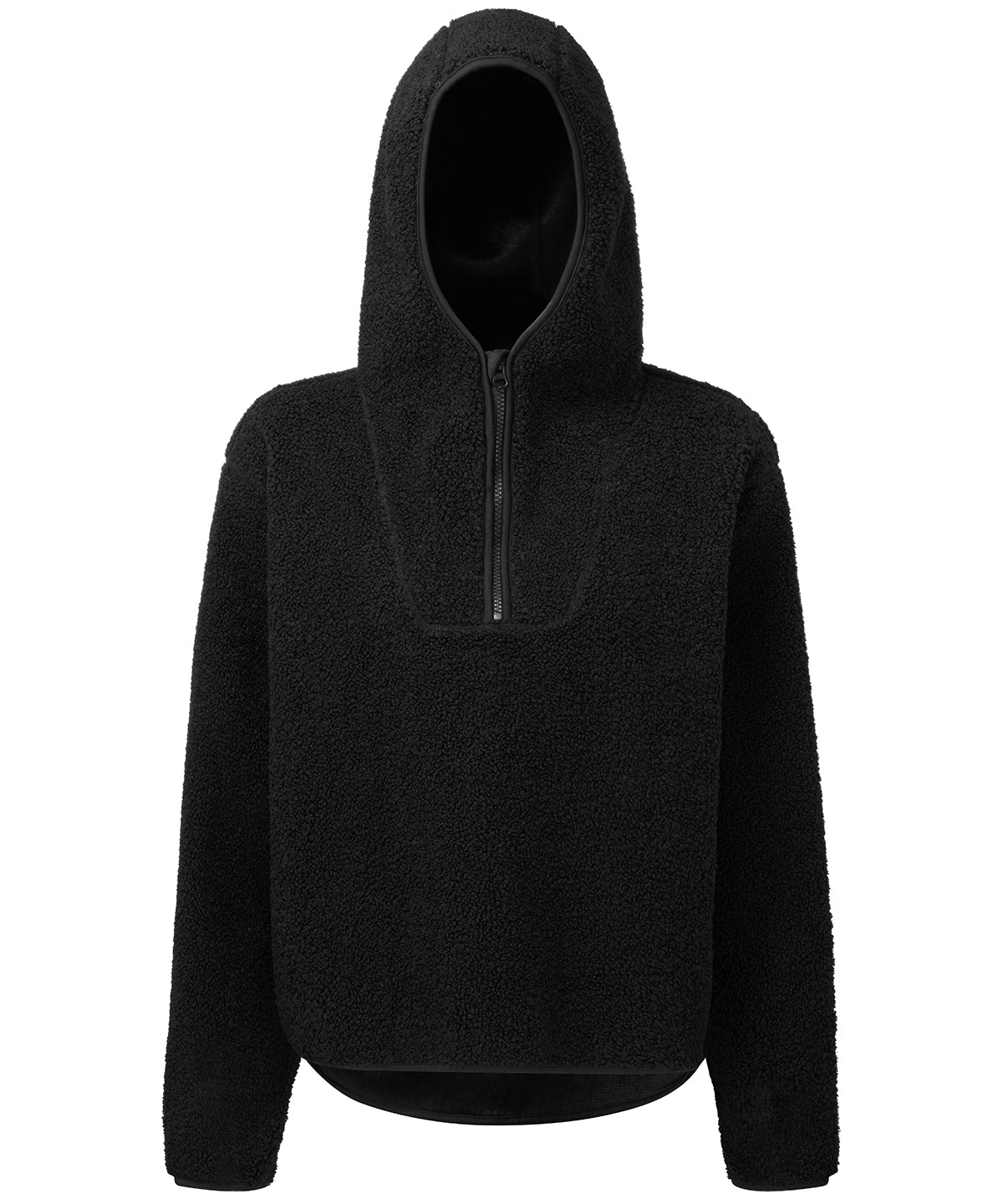 TriDri Women's sherpa ¼ zip hoodie in Black, front view
