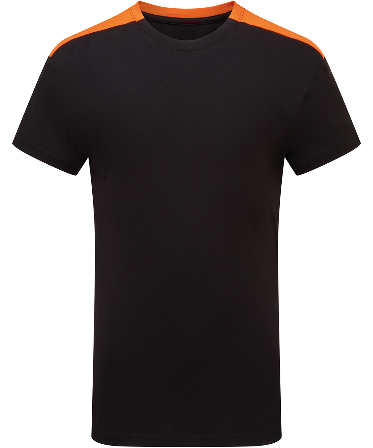 TriDri Kids contrast performance t-shirt in Black/Orange, front view