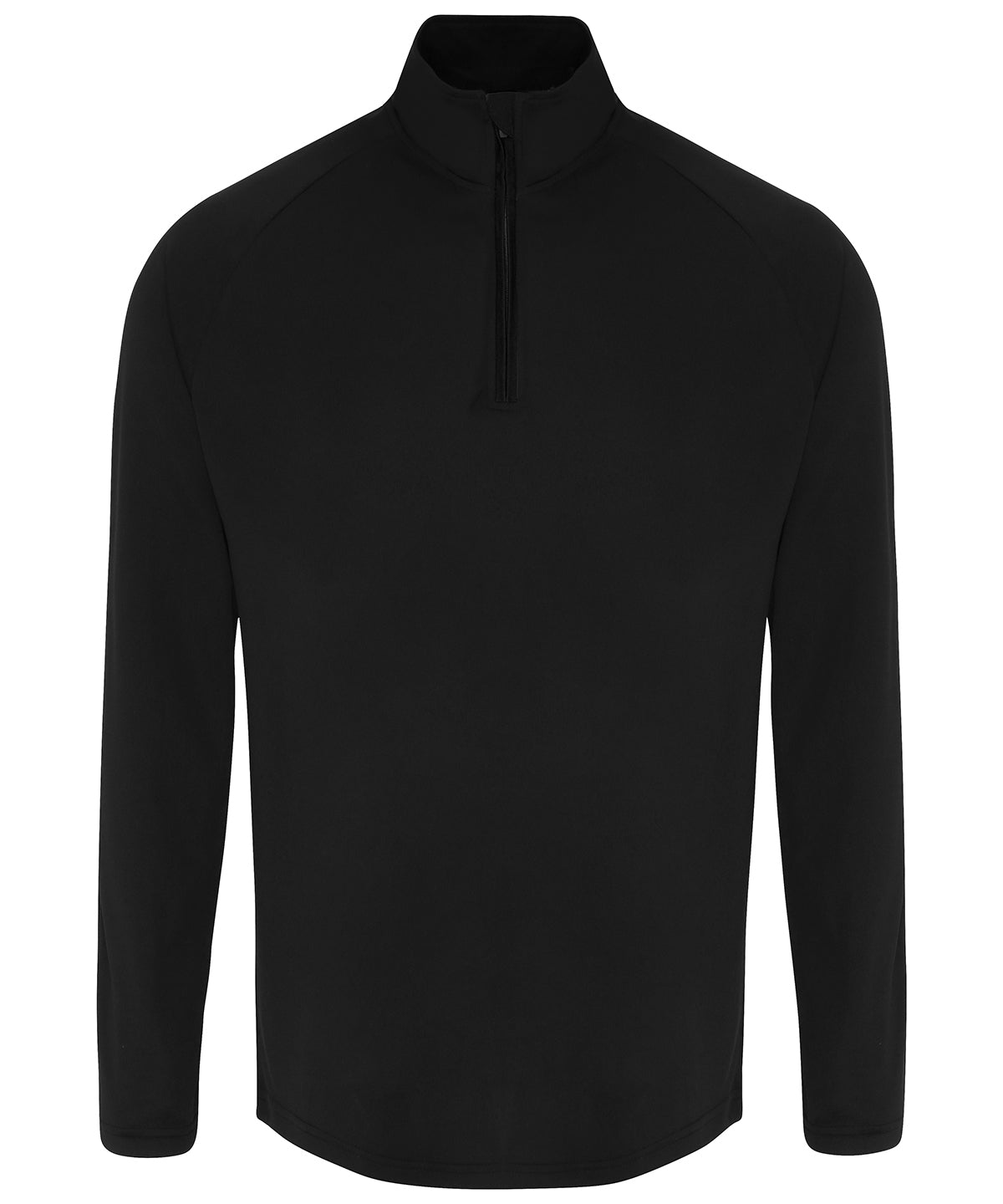 TriDri Men's long sleeve performance ¼ zip top in Black/Black, front view