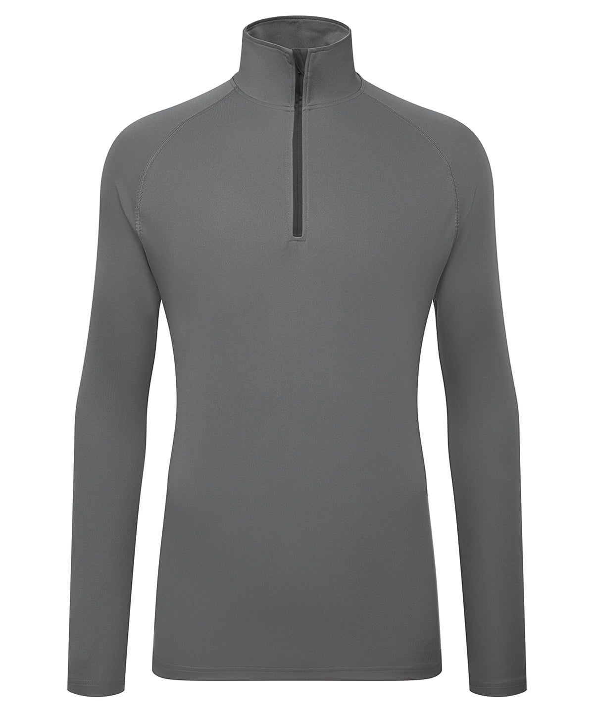 TriDri Men's long sleeve performance ¼ zip top in Charcoal/Black, front view