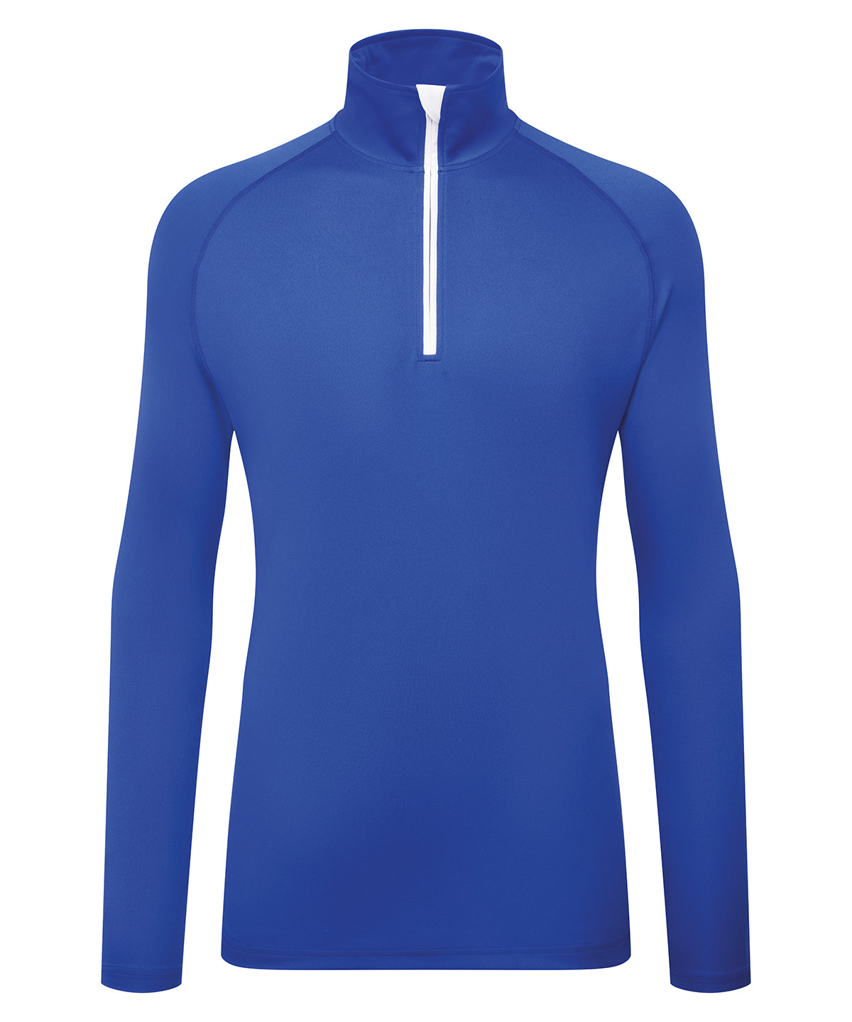 TriDri Men's long sleeve performance ¼ zip top in Royal/White, front view