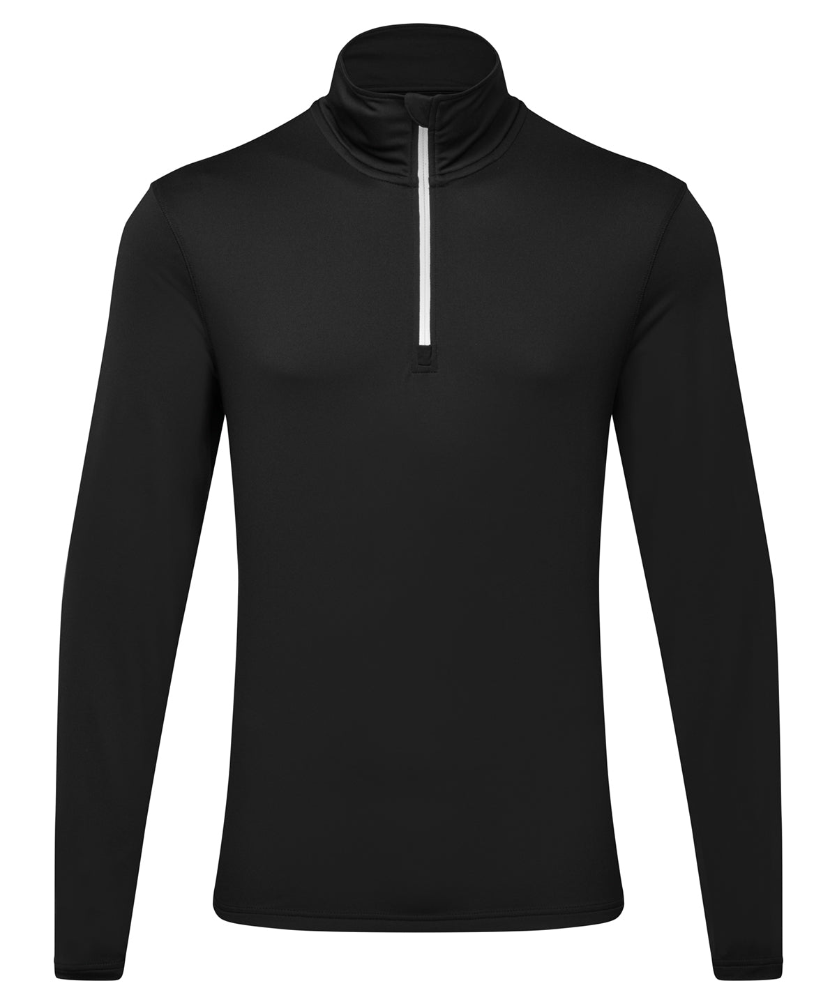 TriDri Men's recycled long sleeve brushed back ¼ zip in Black/White, front view