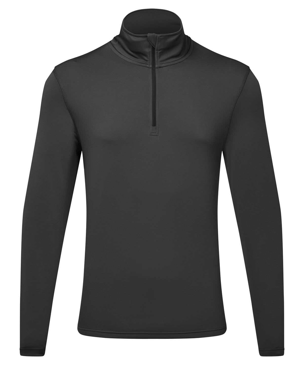 TriDri Men's recycled long sleeve brushed back ¼ zip in Charcoal/Black, front view
