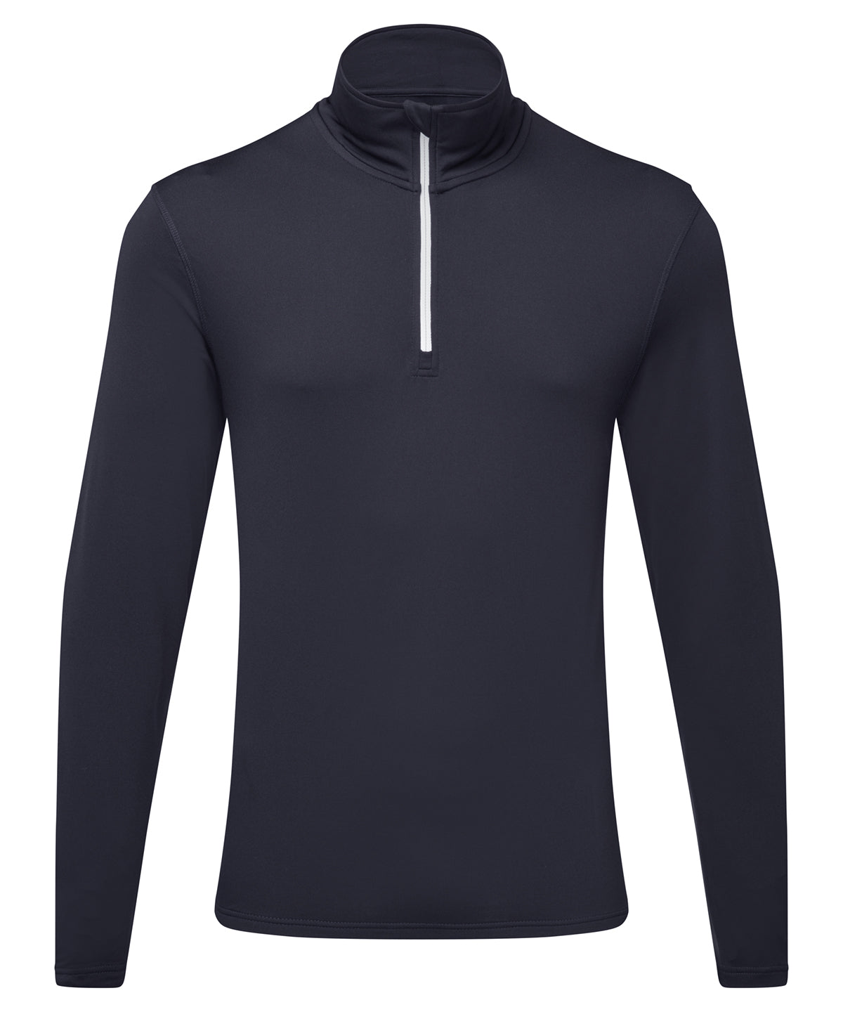 TriDri Men's recycled long sleeve brushed back ¼ zip in French Navy/White, front view