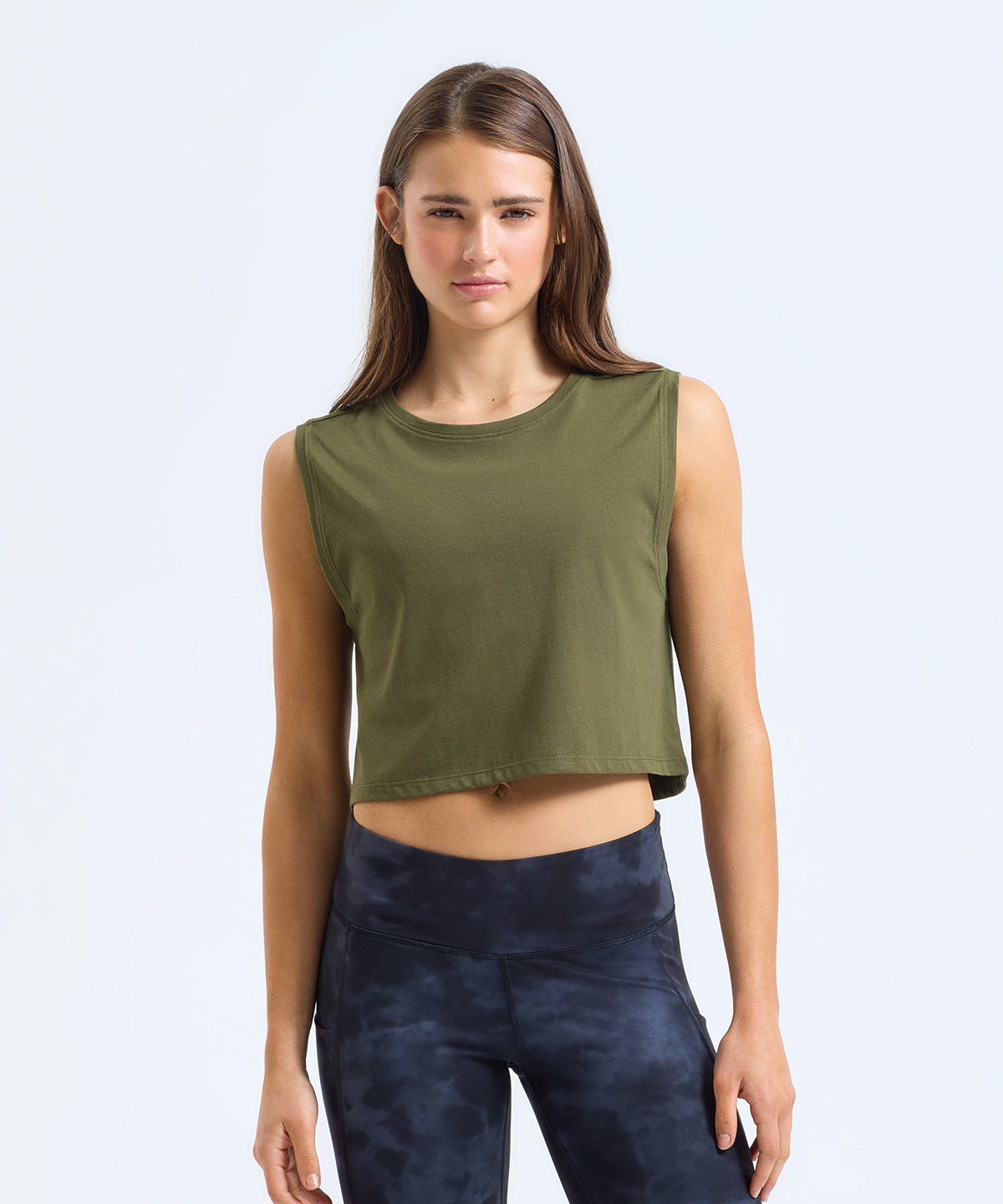 TriDri Women's organic crop tank, lifestyle photo