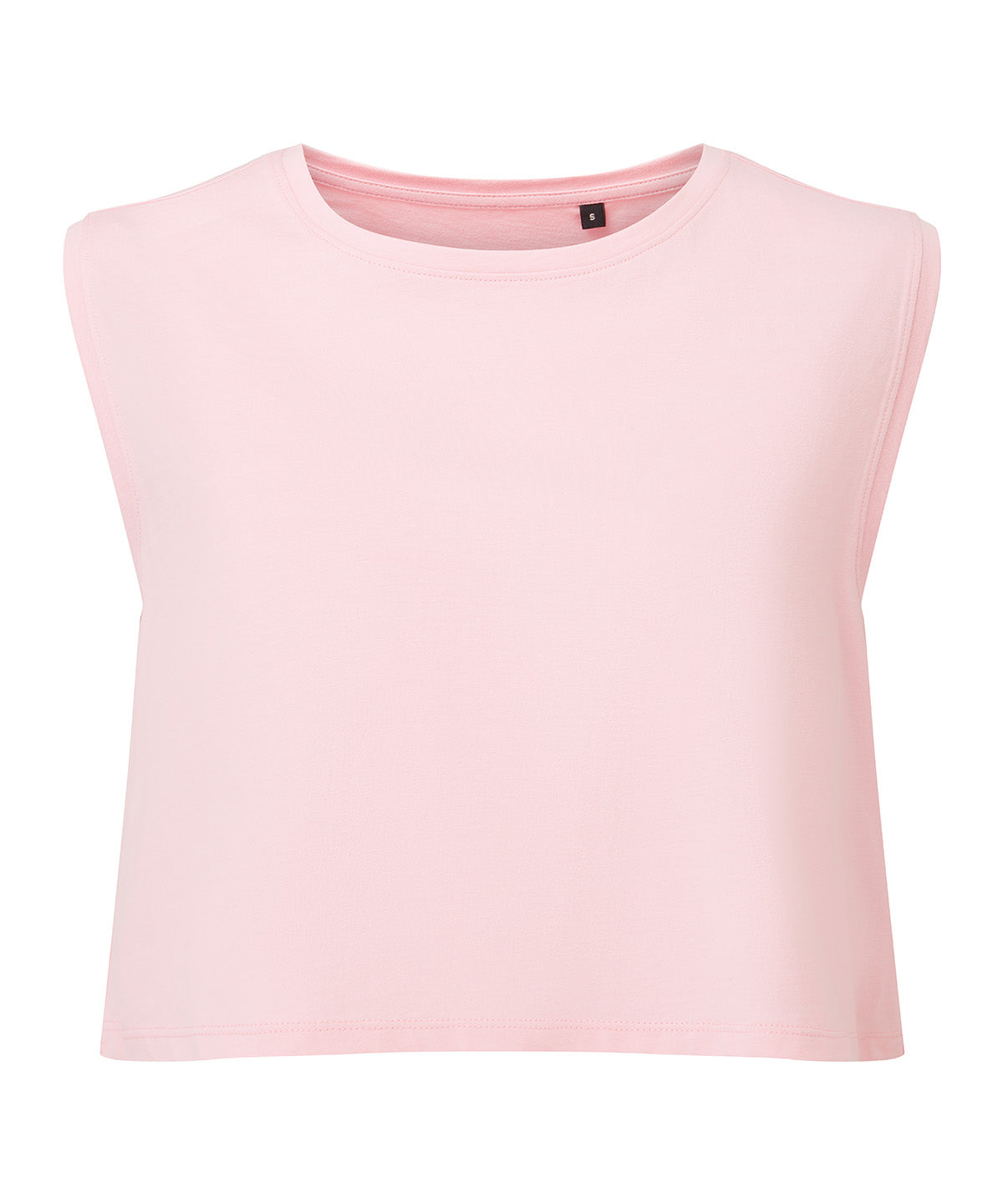 TriDri Women's organic crop tank in Light Pink, front view