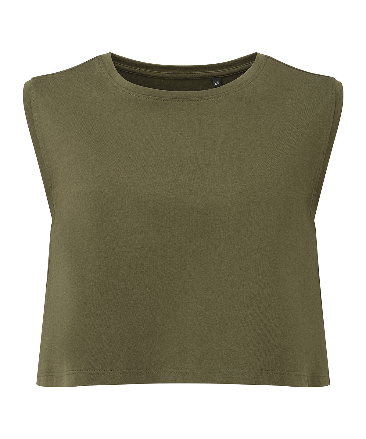 TriDri Women's organic crop tank in Olive, front view