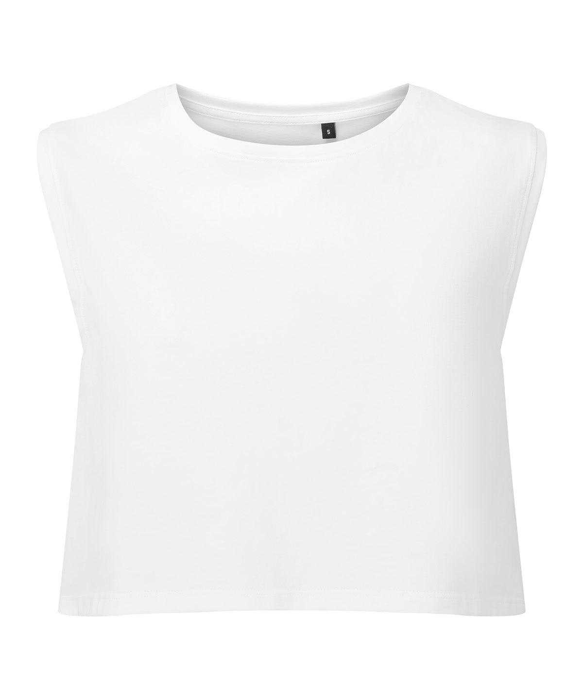TriDri Women's organic crop tank in White, front view