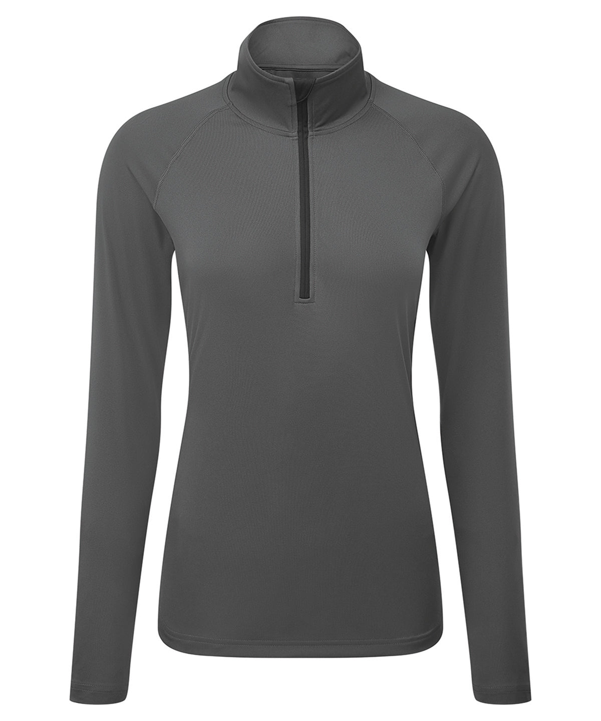TriDri Women's long sleeve performance ¼ zip in Charcoal/Black, front view