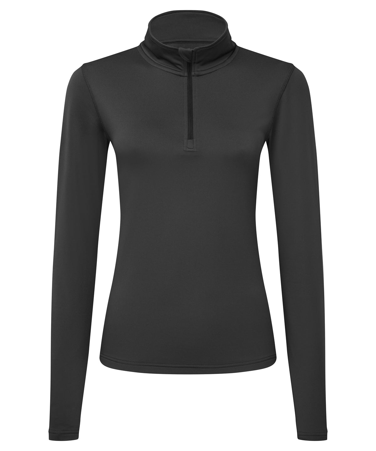 TriDri Women's recycled long sleeve brushed back ¼ zip in Charcoal/Black, front view
