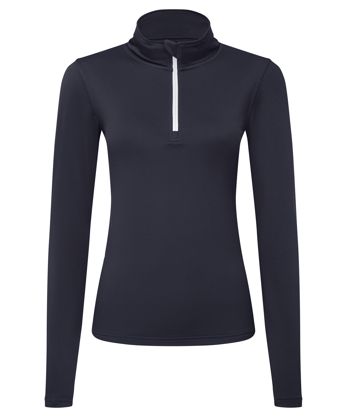 TriDri Women's recycled long sleeve brushed back ¼ zip in French Navy/White, front view