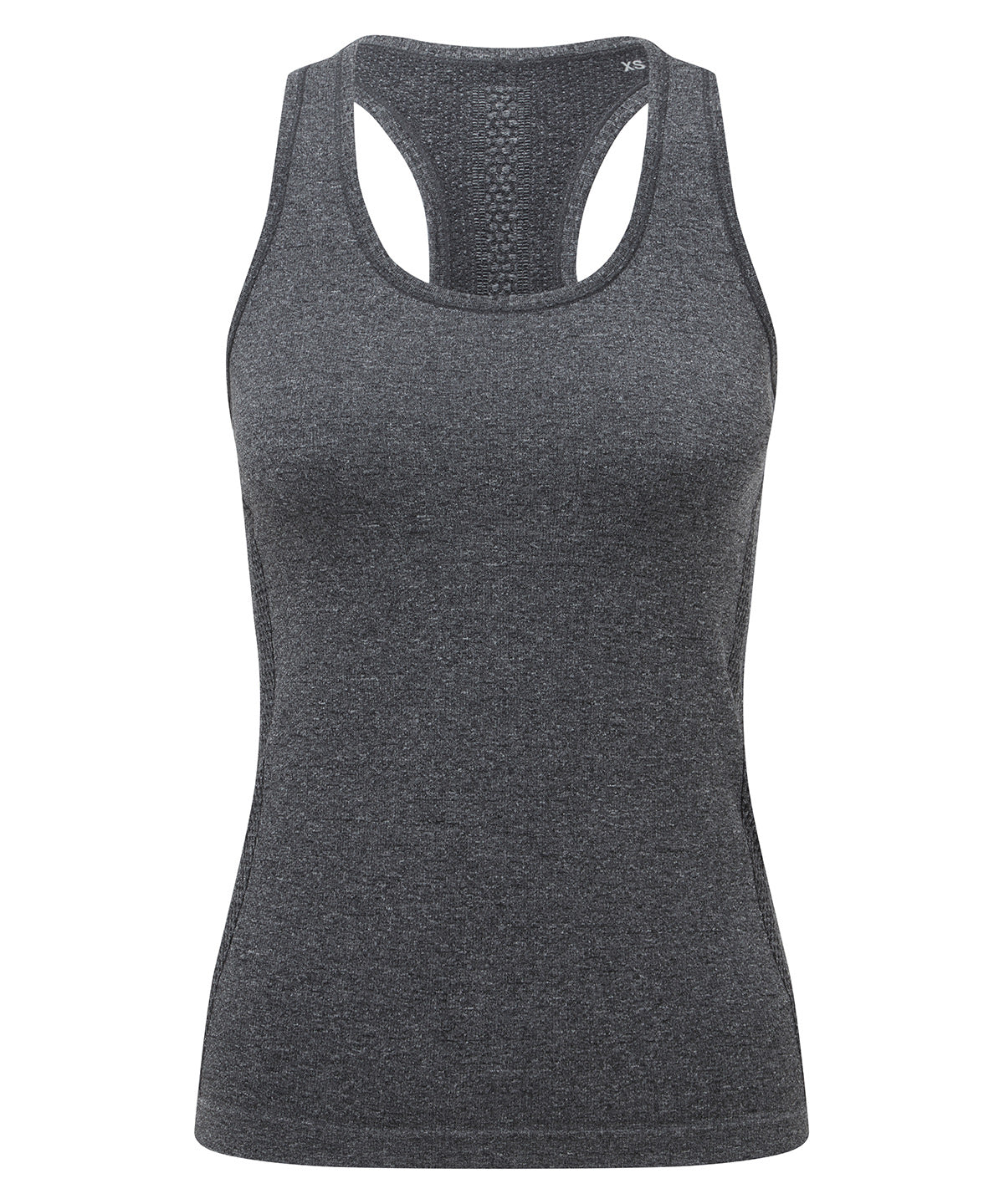 TriDri Women's seamless 3D fit" multi-sport sculpt vest" in Black Melange, front view