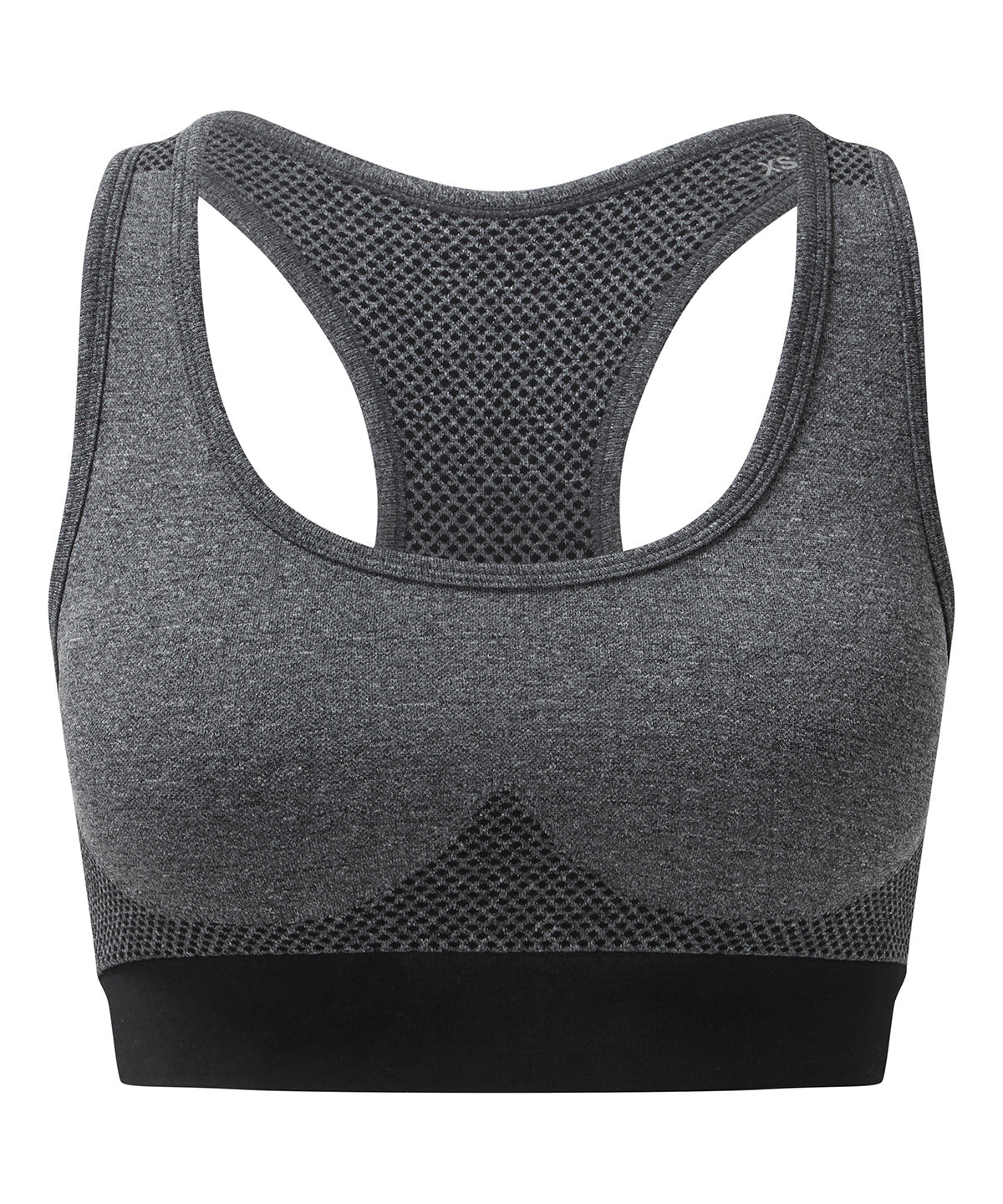 TriDri Seamless 3D fit" multi-sport sculpt bra" in Black Melange, front view