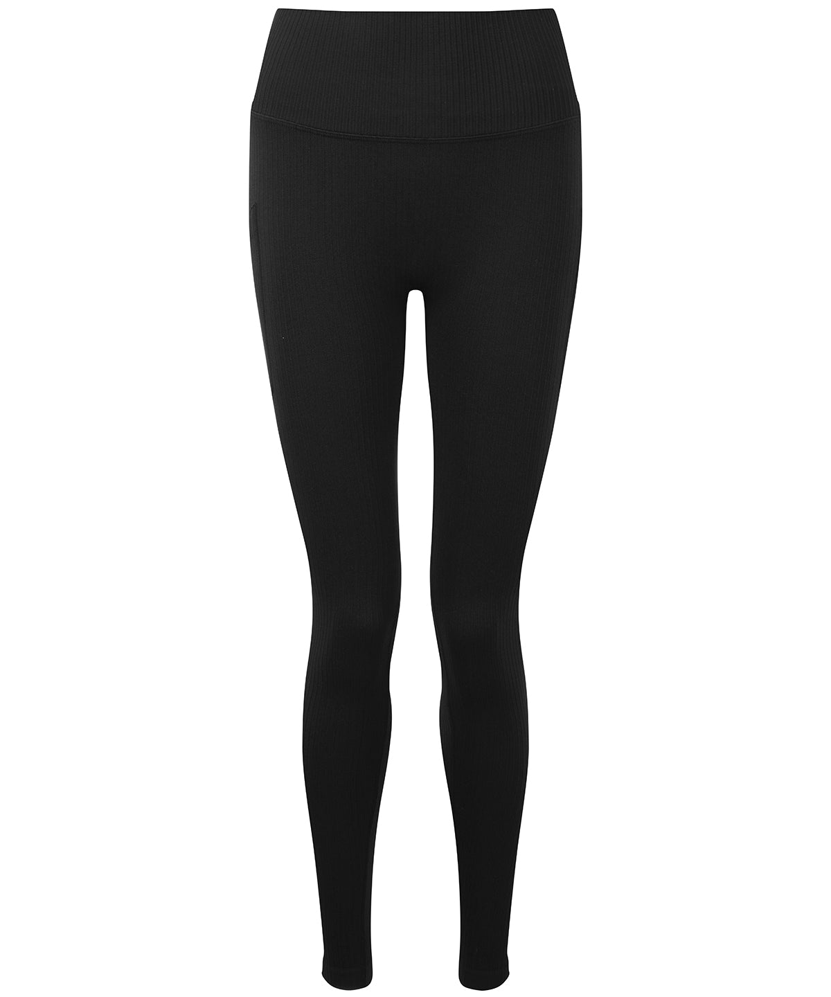 TriDri Women's ribbed seamless multi-sport leggings in Black, front view