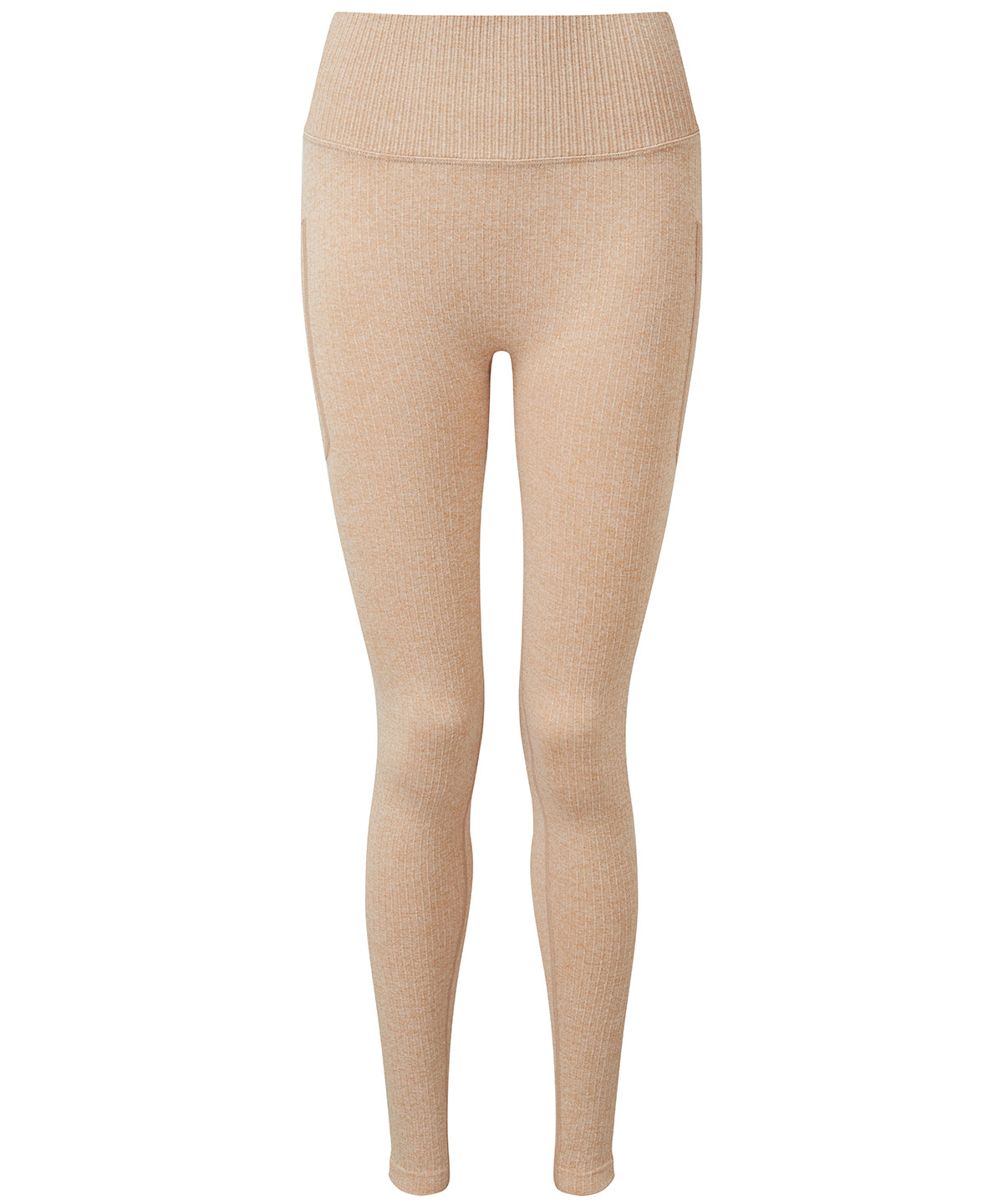 TriDri Women's ribbed seamless multi-sport leggings in Nude Melange, front view