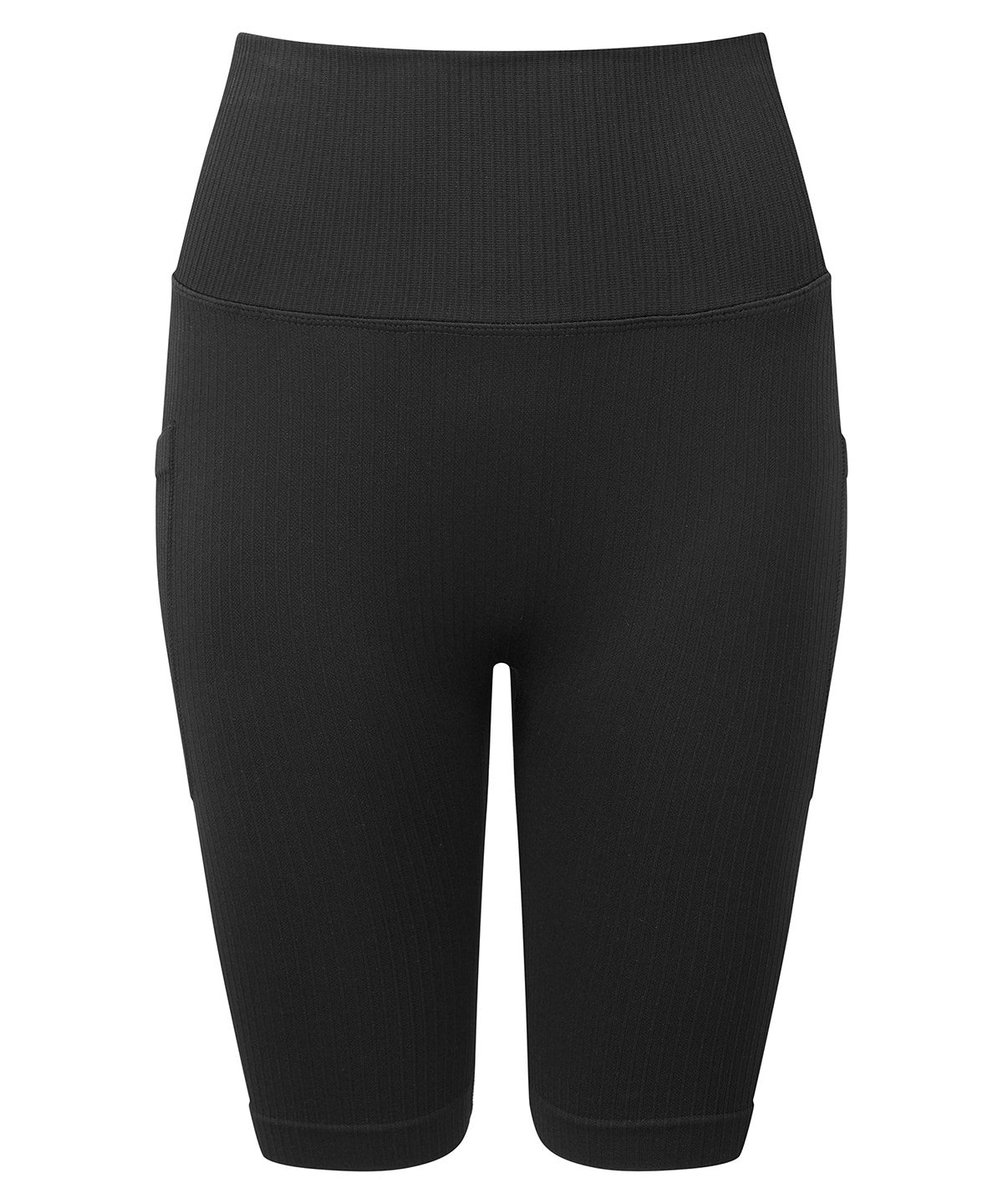 TriDri Women's ribbed seamless 3D fit" cycle shorts" in Black, front view