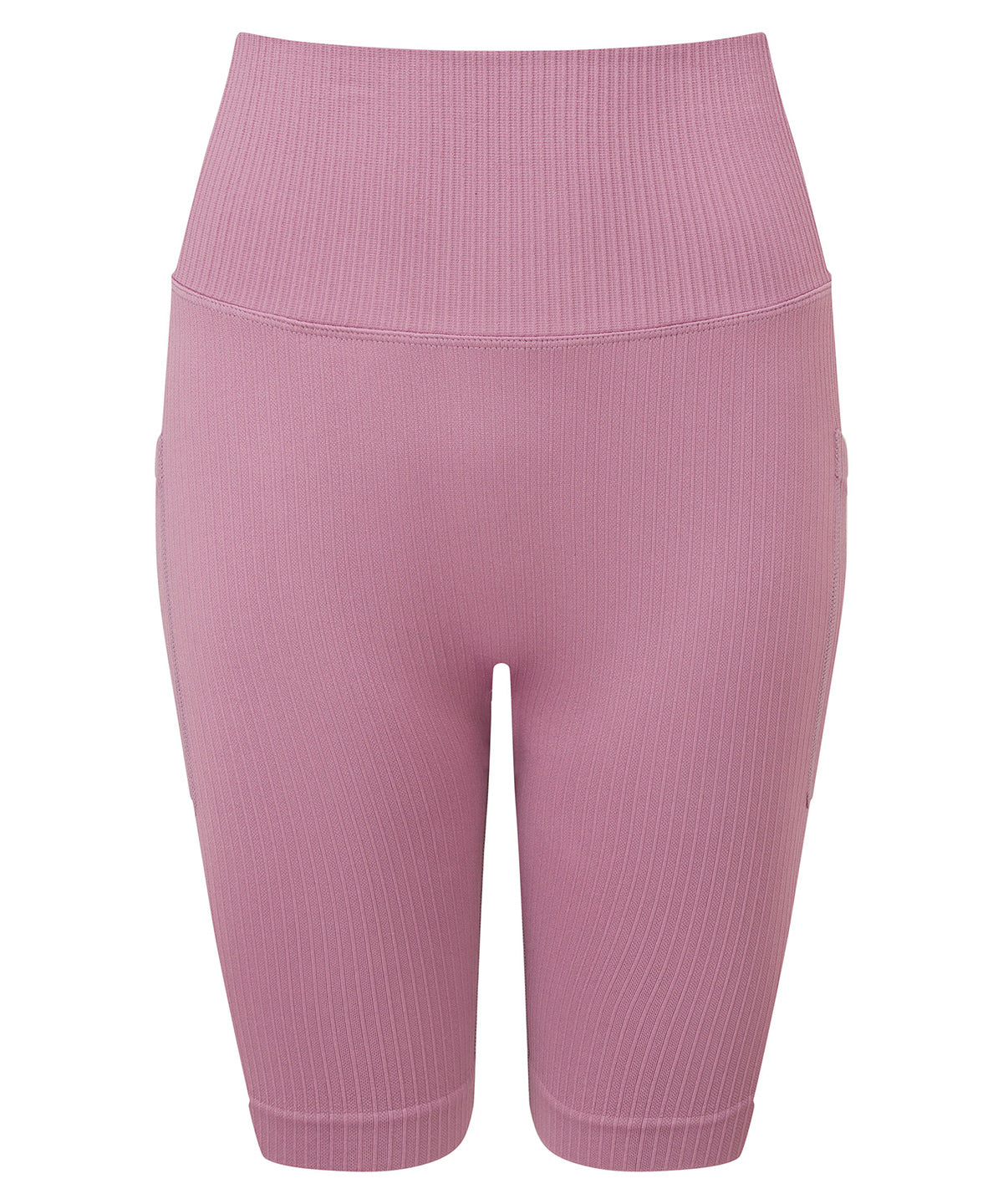 TriDri Women's ribbed seamless 3D fit" cycle shorts" in Mauve, front view
