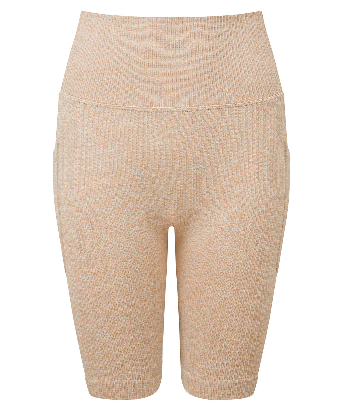 TriDri Women's ribbed seamless 3D fit" cycle shorts" in Nude Melange, front view