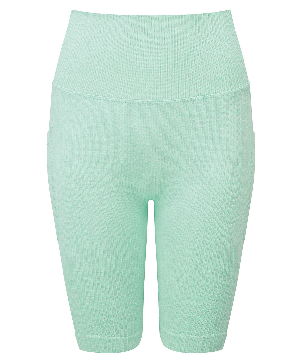 TriDri Women's ribbed seamless 3D fit" cycle shorts" in Peppermint Melange, front view