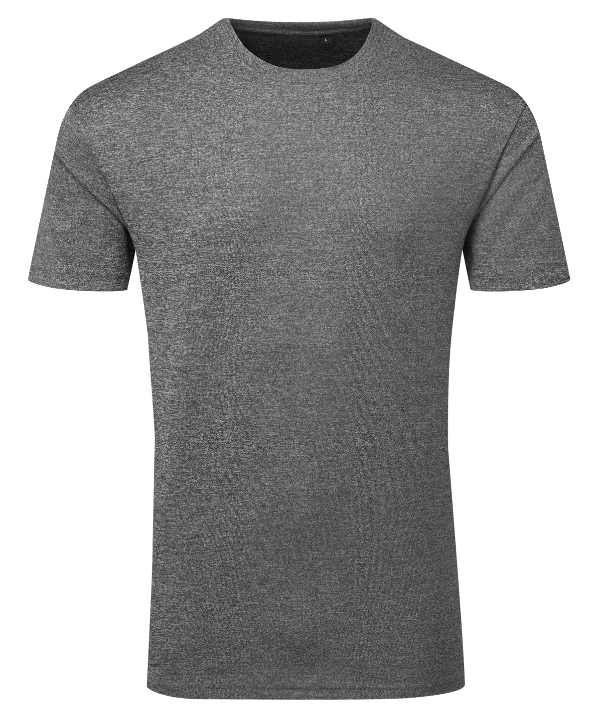 TriDri Ion-charge recycled textured tee in Black Melange, front view