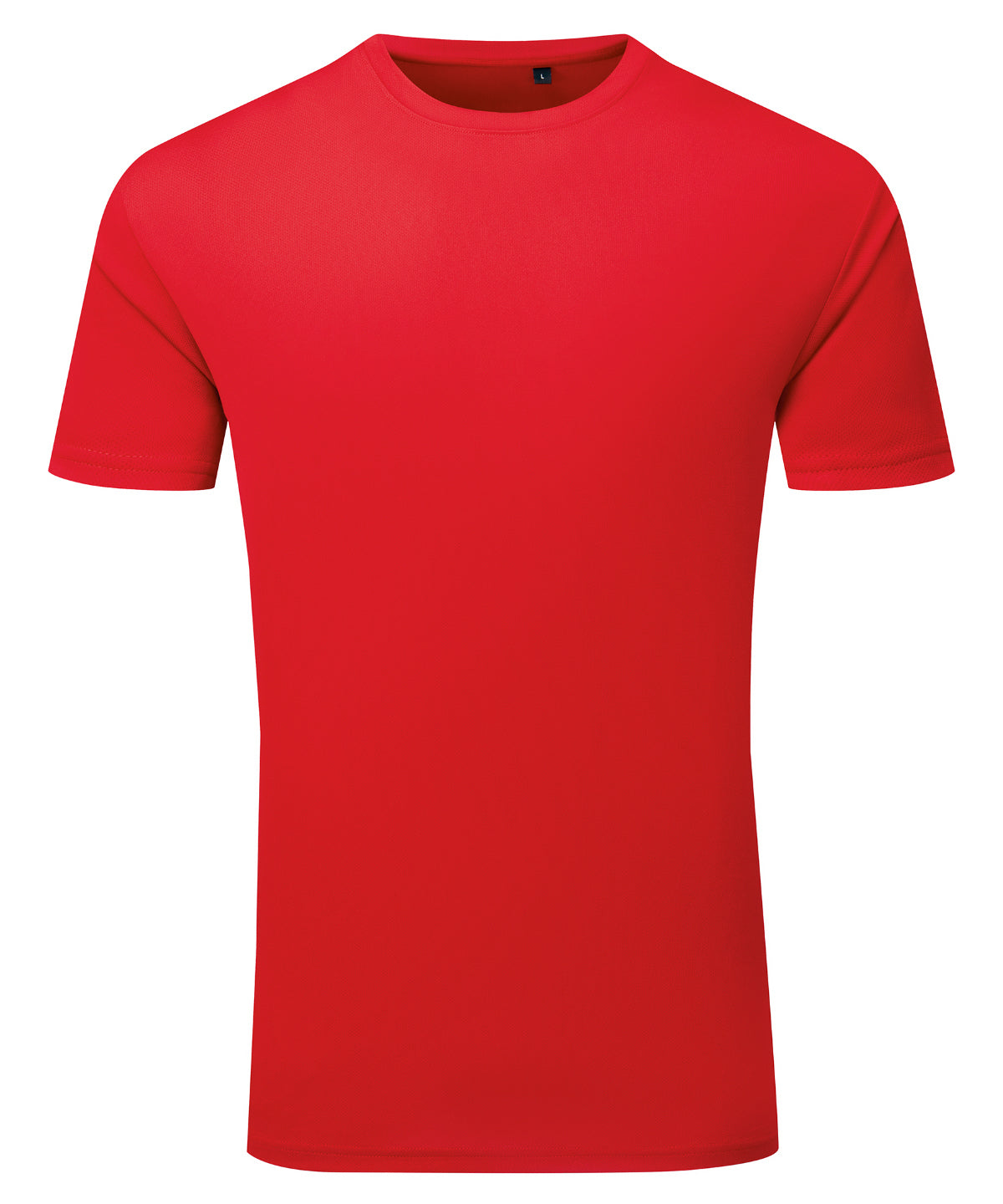 TriDri Ion-charge recycled textured tee in Fire Red, front view