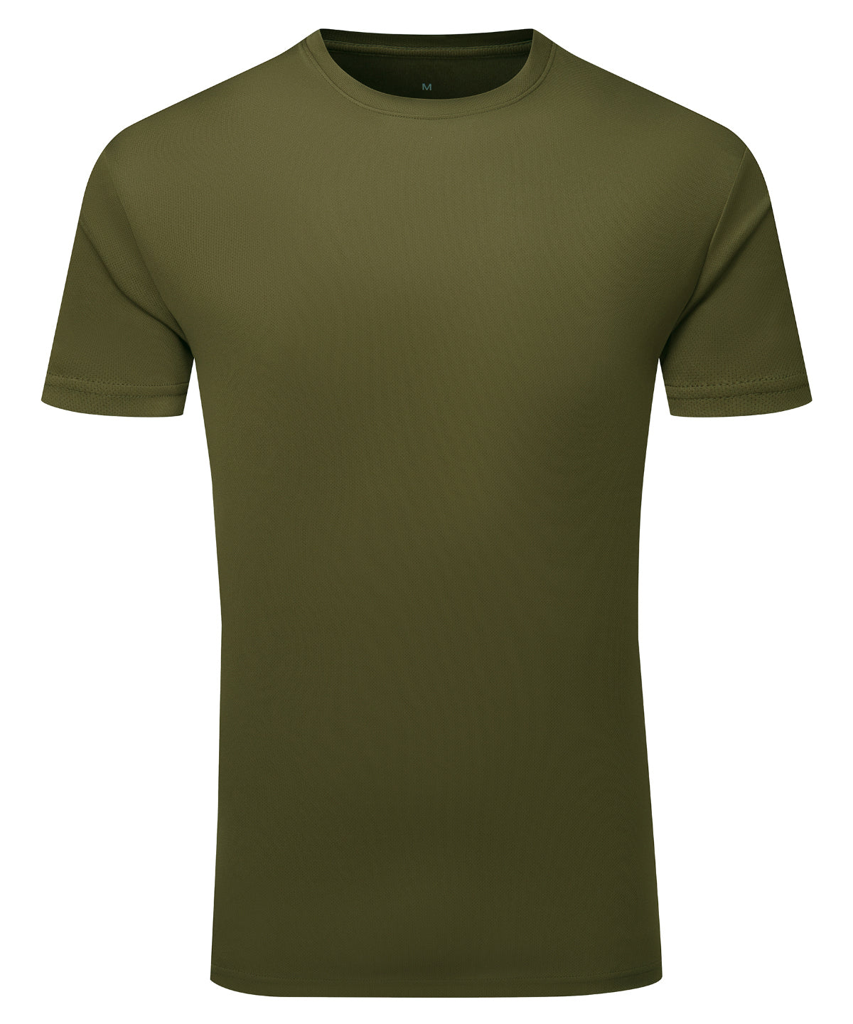 TriDri Ion-charge recycled textured tee in Olive, front view