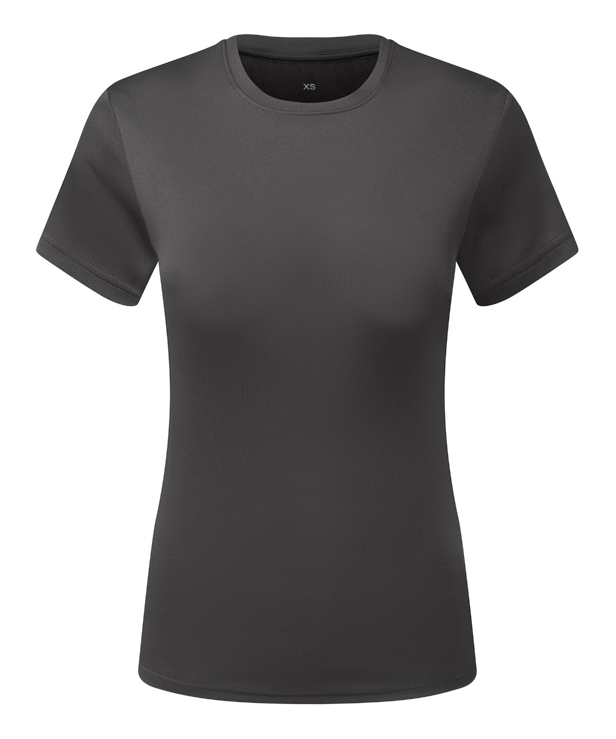 TriDri Women’s ion-charge recycled textured tee in Charcoal, front view