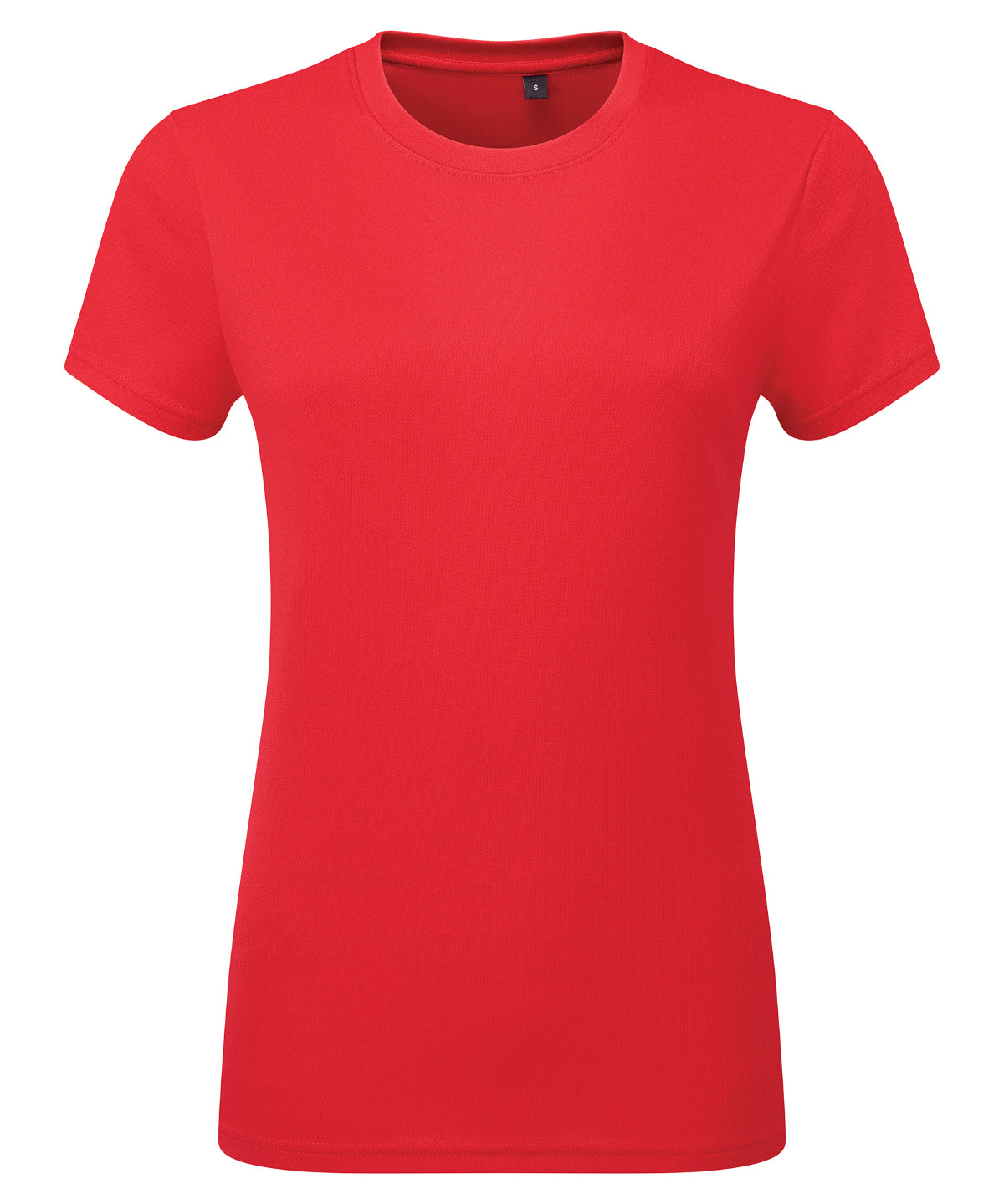 TriDri Women’s ion-charge recycled textured tee in Fire Red, front view