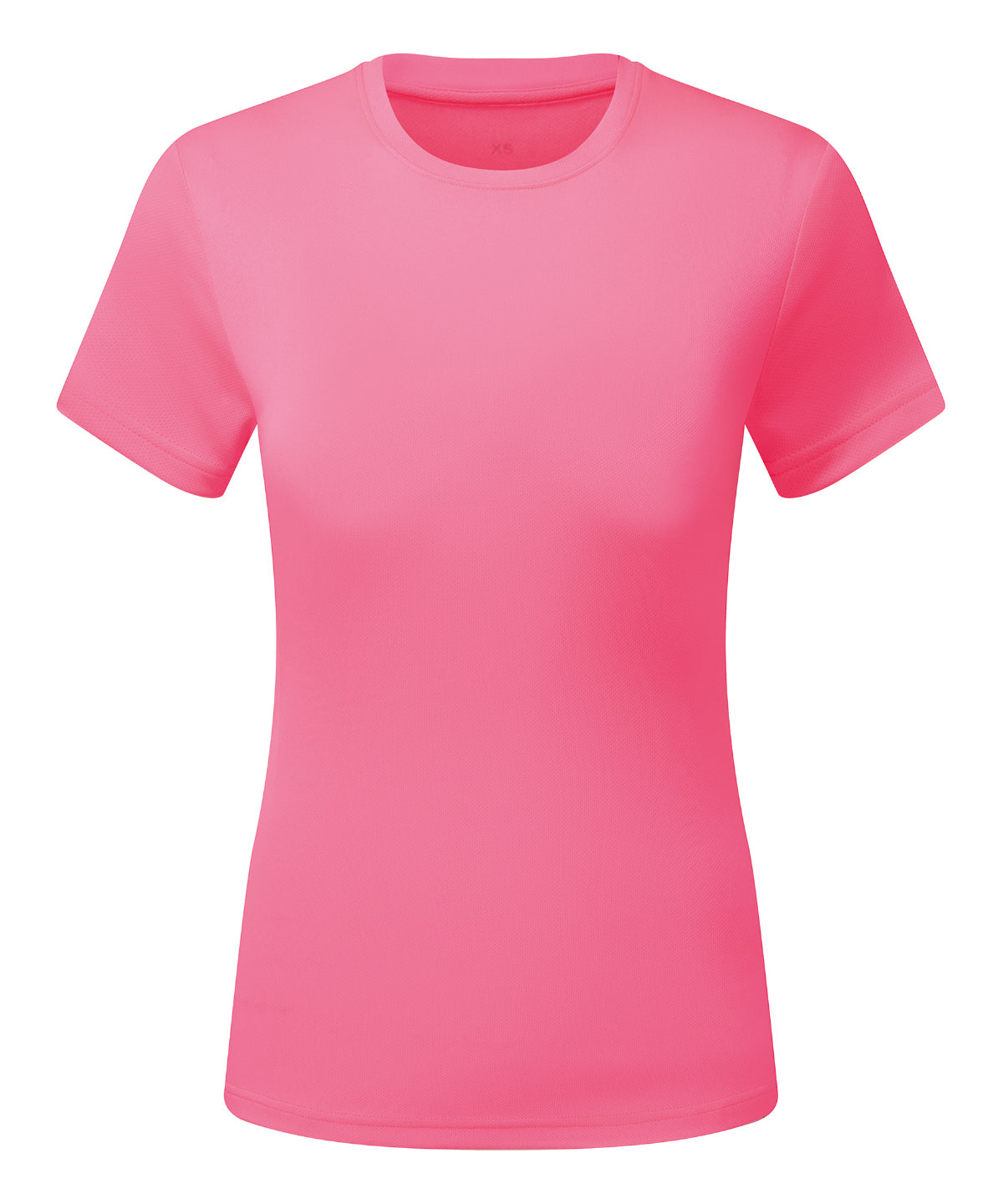 TriDri Women’s ion-charge recycled textured tee in Lightning Pink, front view
