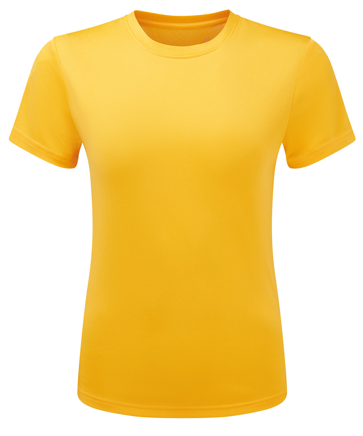 TriDri Women’s ion-charge recycled textured tee in Sun Yellow, front view
