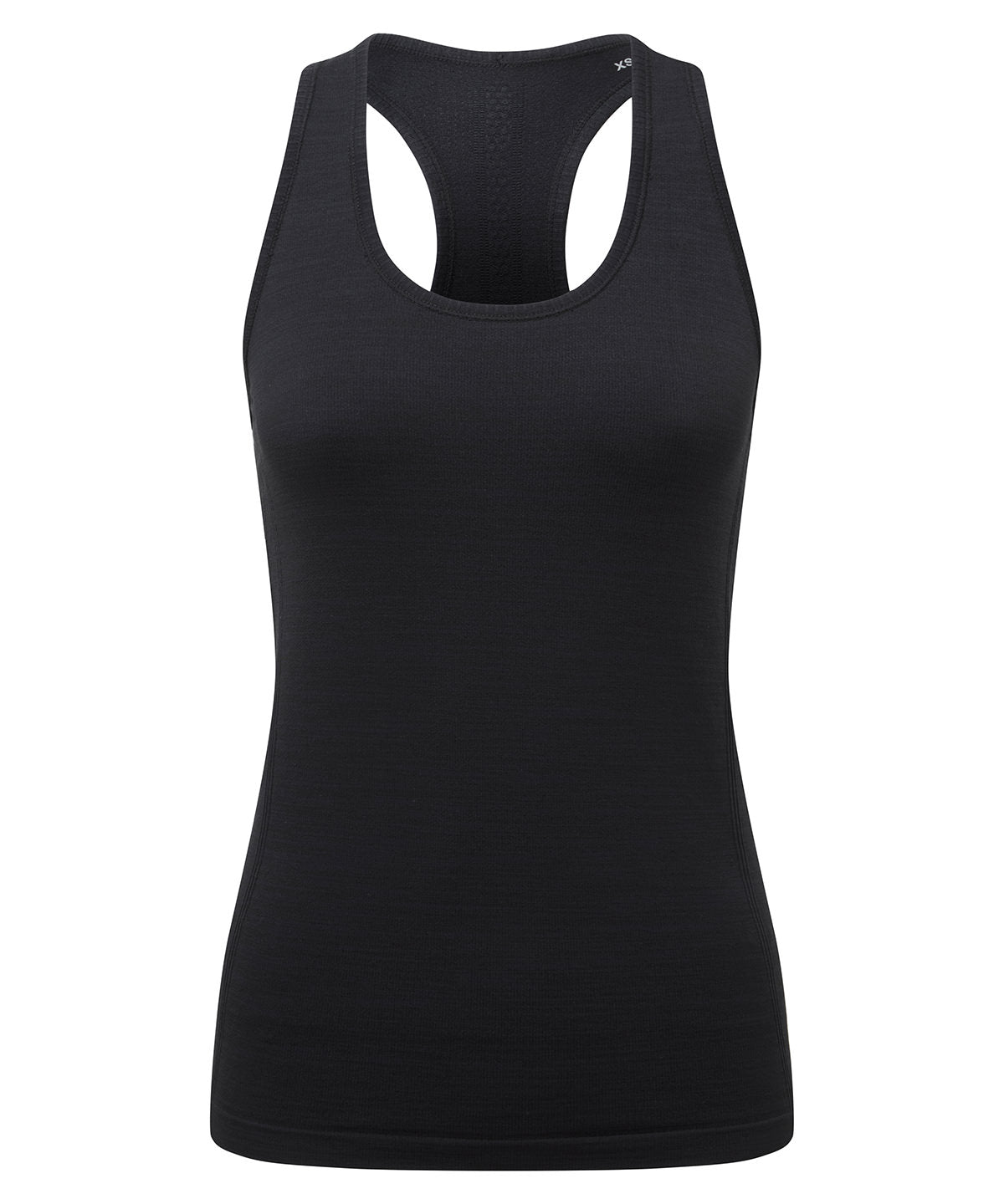 TriDri Women's recycled seamless "3D fit" multi-sport flex vest in Black, front view