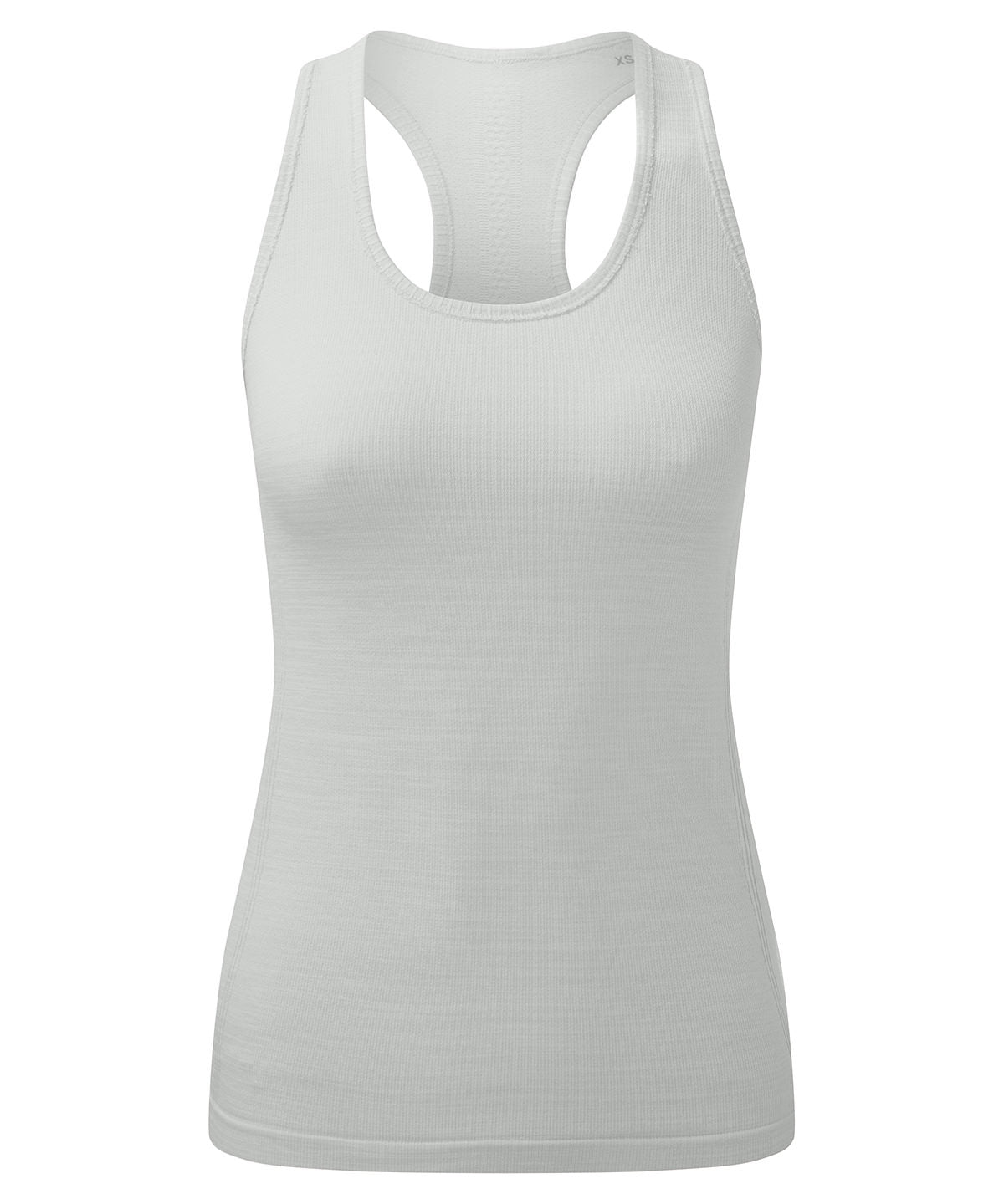 TriDri Women's recycled seamless "3D fit" multi-sport flex vest in Cool Grey Melange, front view