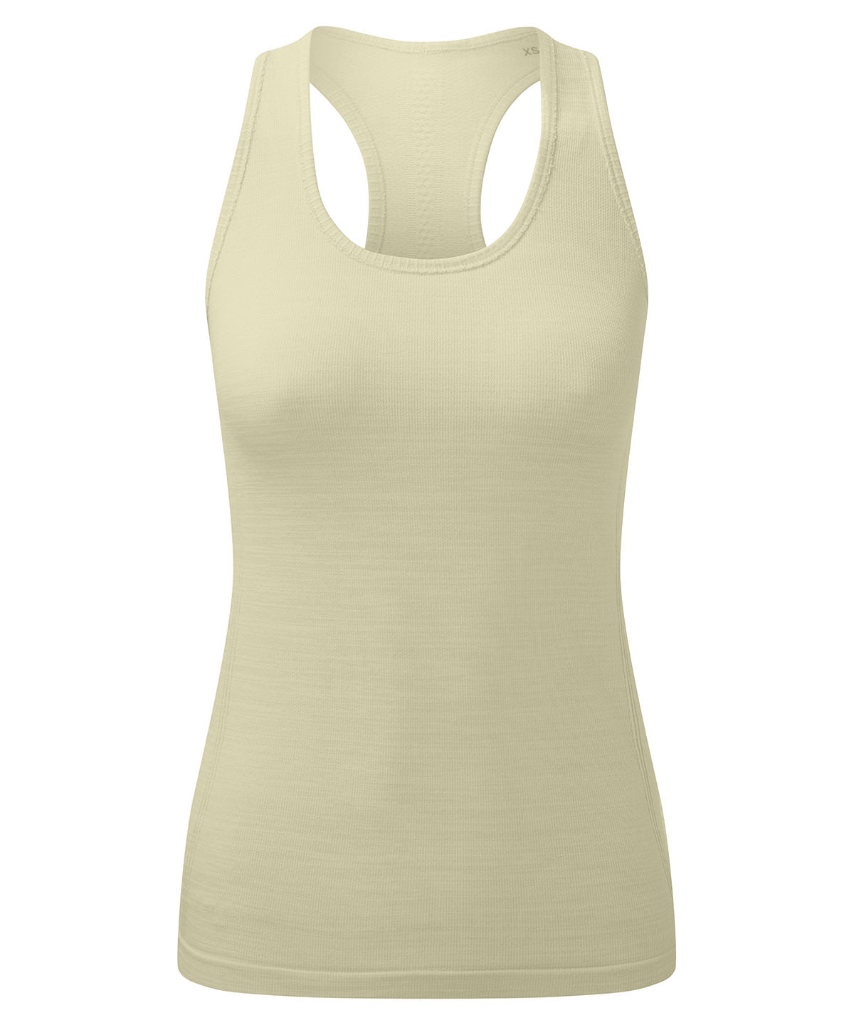 TriDri Women's recycled seamless "3D fit" multi-sport flex vest in Sage Green Melange, front view