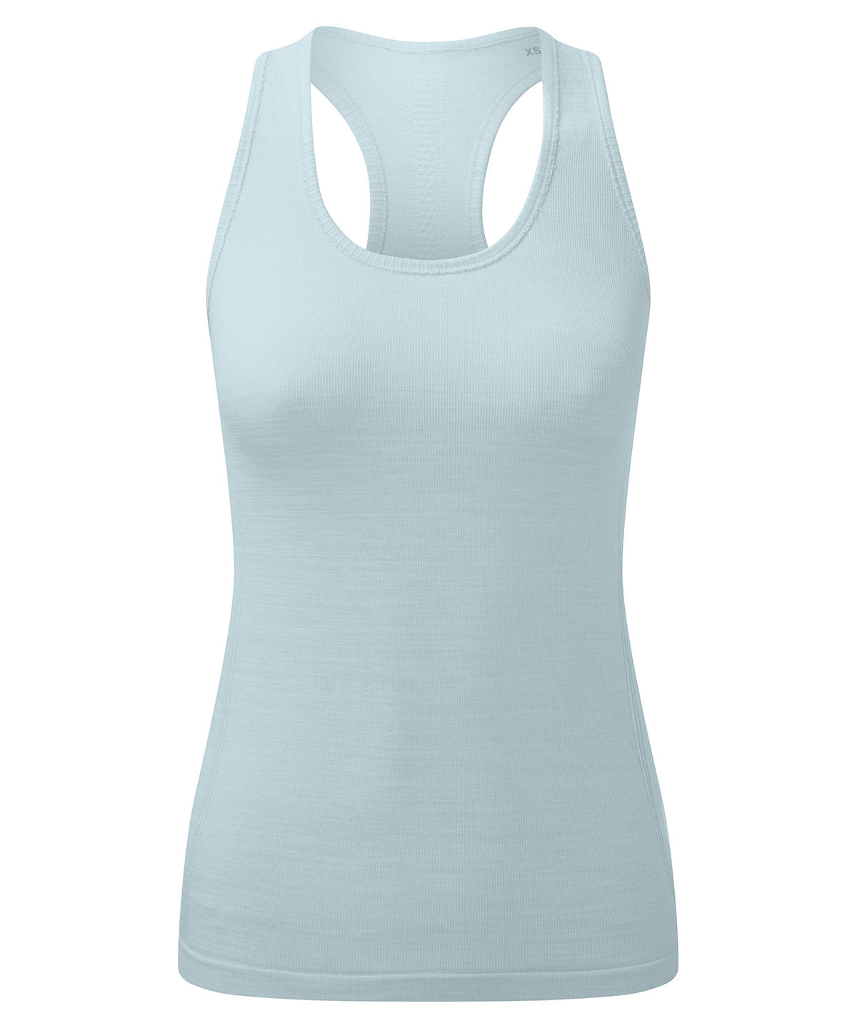 TriDri Women's recycled seamless "3D fit" multi-sport flex vest in Sky Blue Melange, front view
