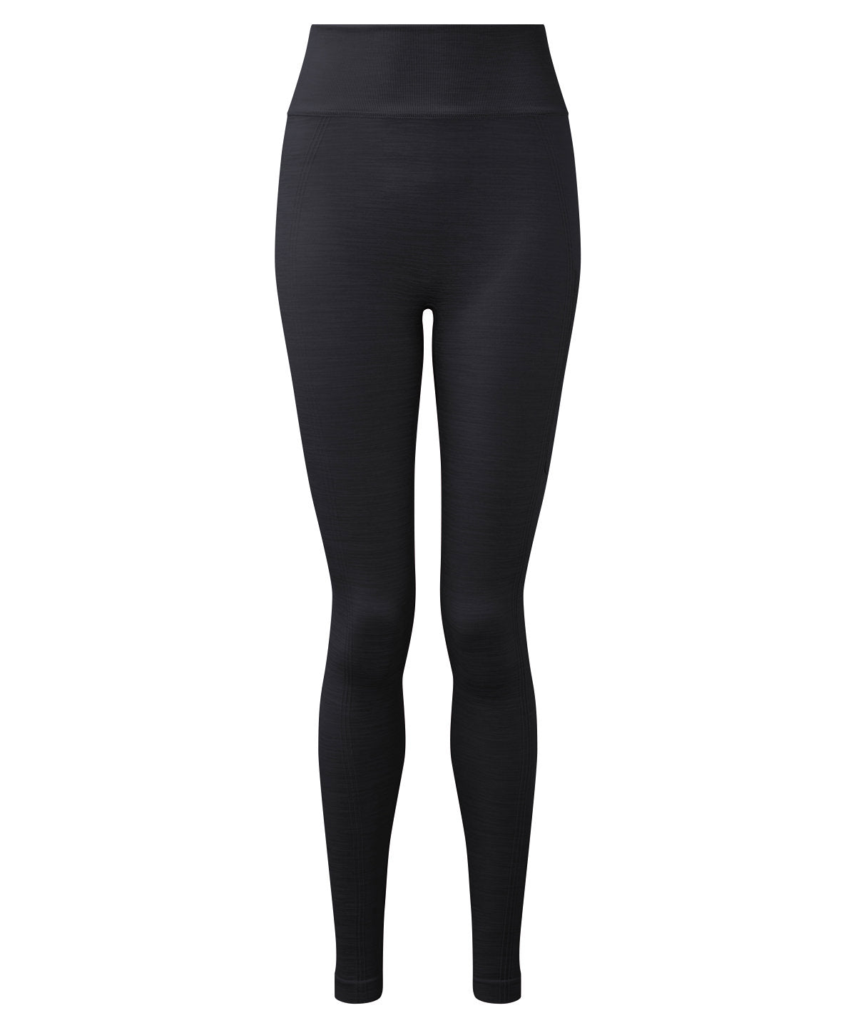 TriDri Women's recycled seamless "3D fit" multi-sport flex leggings in Black, front view