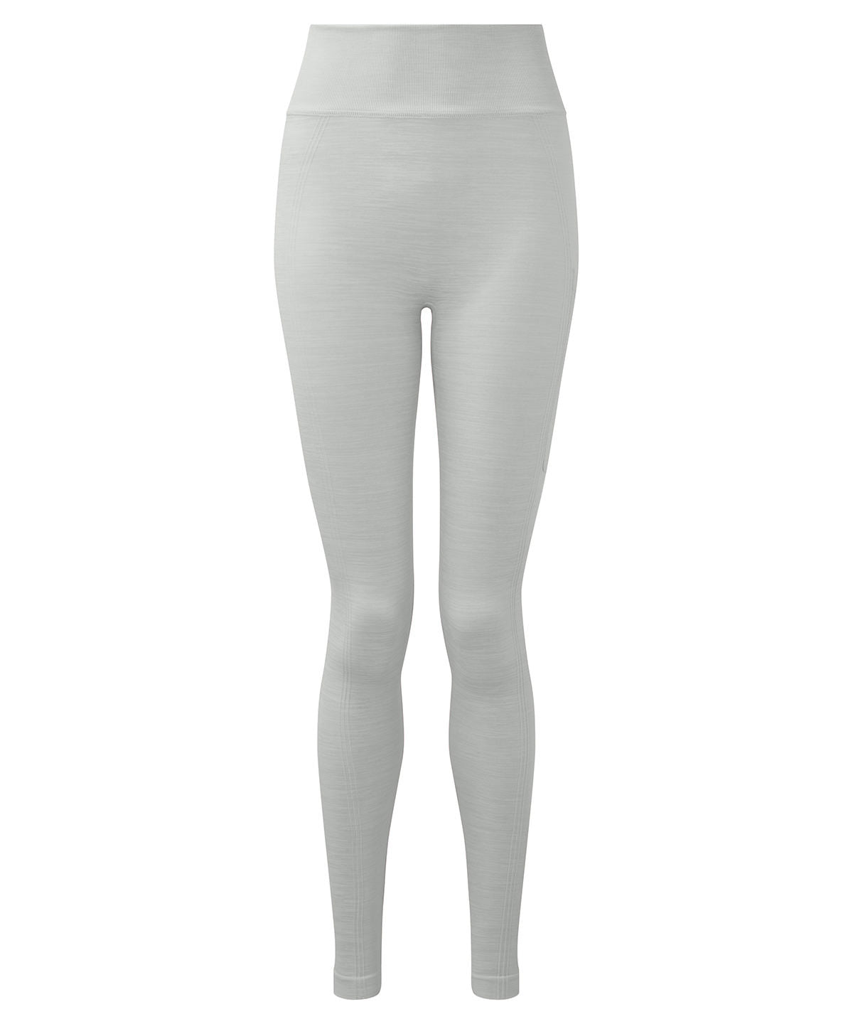 TriDri Women's recycled seamless "3D fit" multi-sport flex leggings in Cool Grey Melange, front view