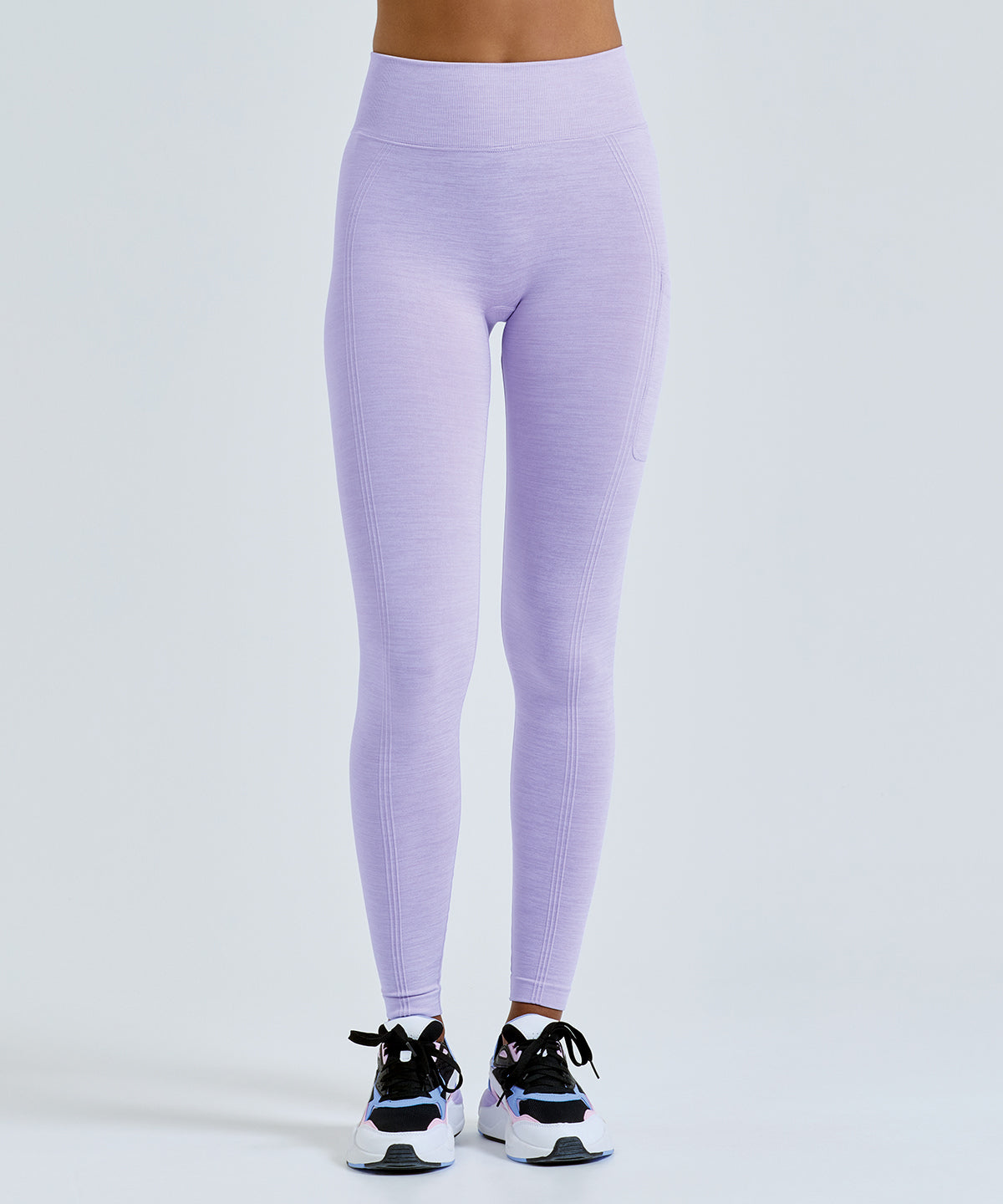 TriDri Women's recycled seamless "3D fit" multi-sport flex leggings, lifestyle photo