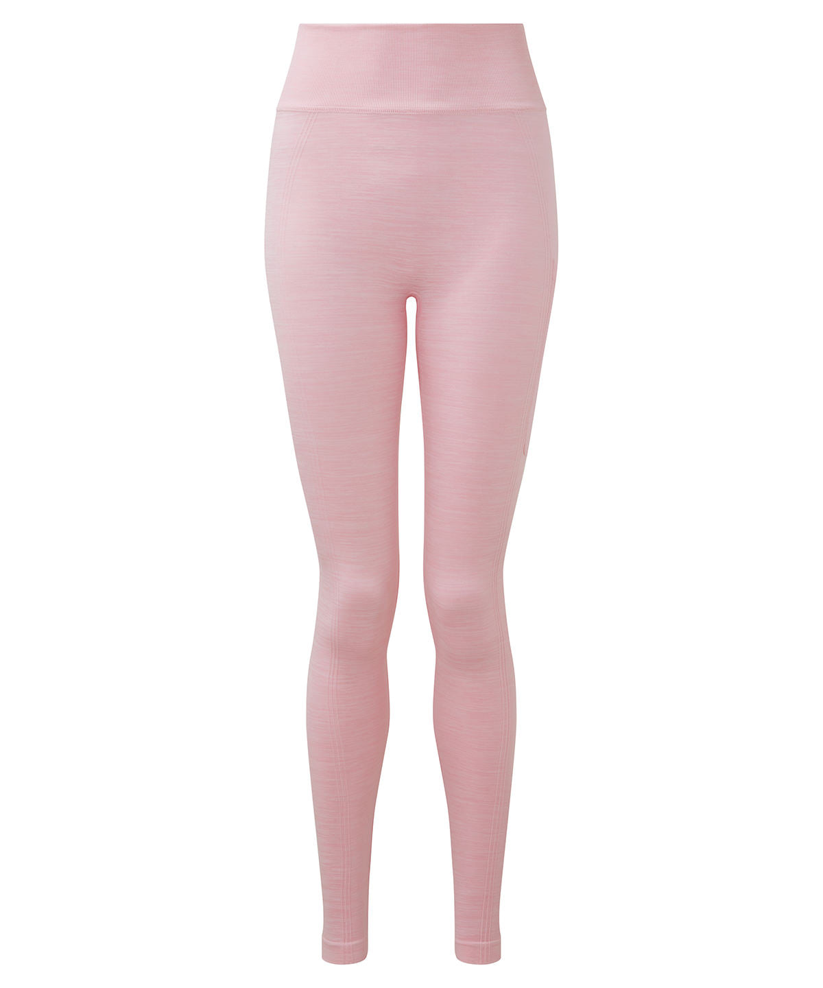 TriDri Women's recycled seamless "3D fit" multi-sport flex leggings in Light Pink Melange, front view