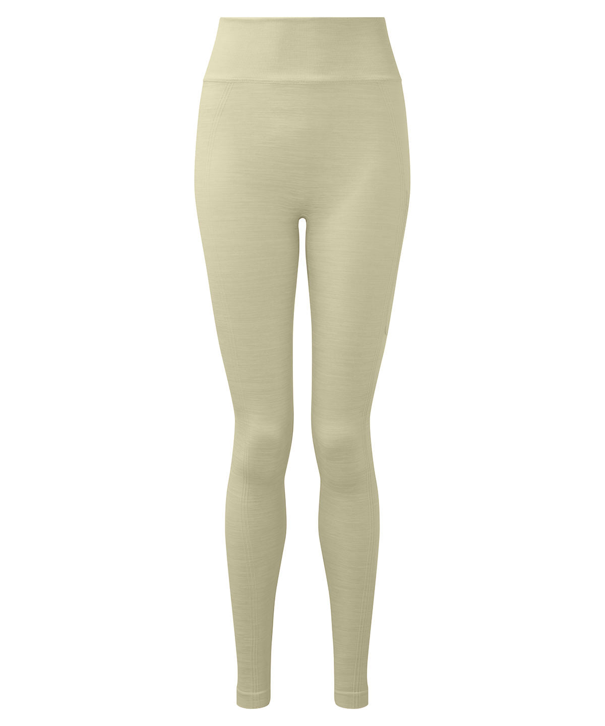 TriDri Women's recycled seamless "3D fit" multi-sport flex leggings in Sage Green Melange, front view