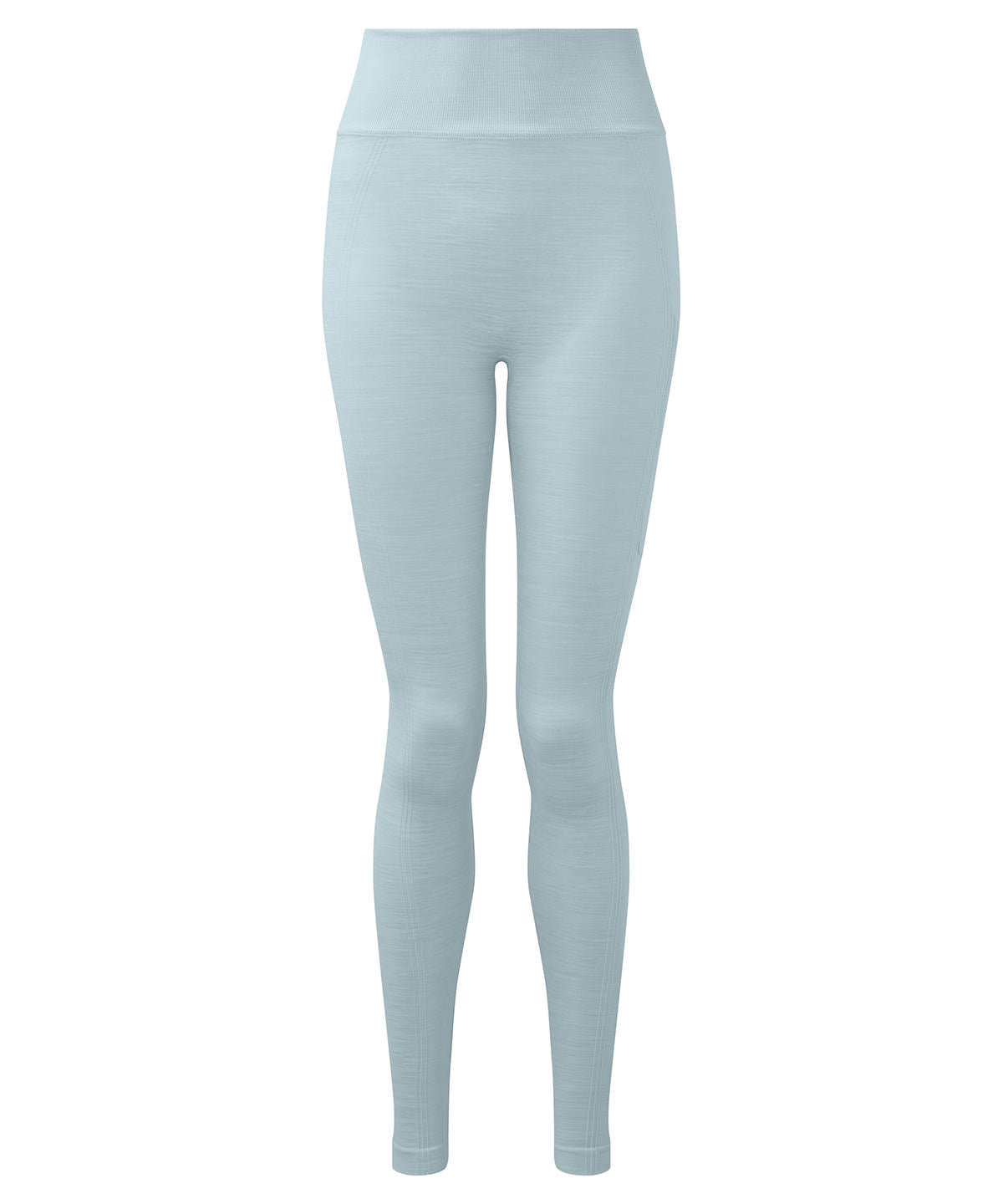 TriDri Women's recycled seamless "3D fit" multi-sport flex leggings in Sky Blue Melange, front view