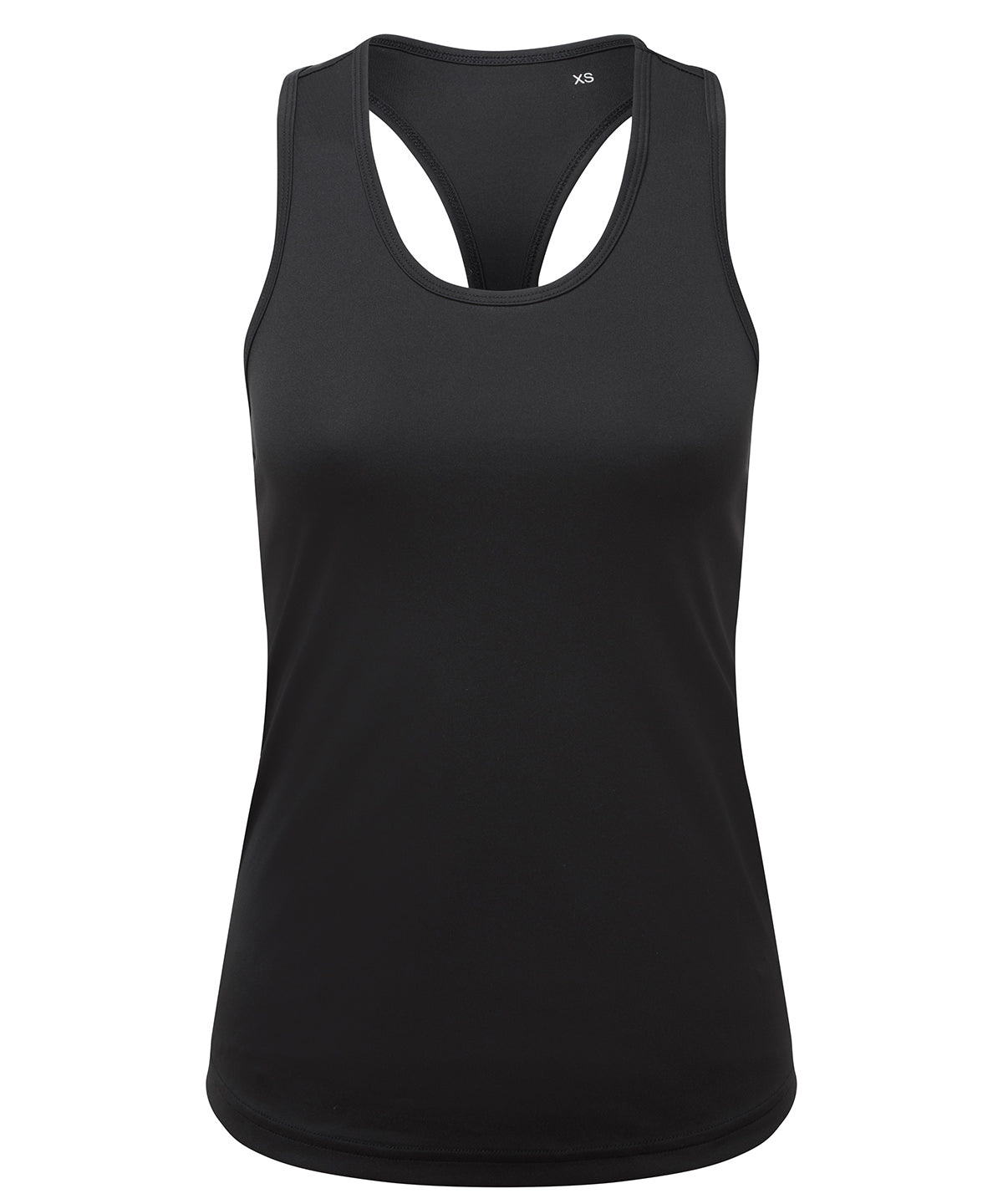 TriDri Women's recycled performance slim racer back vest in Black, front view