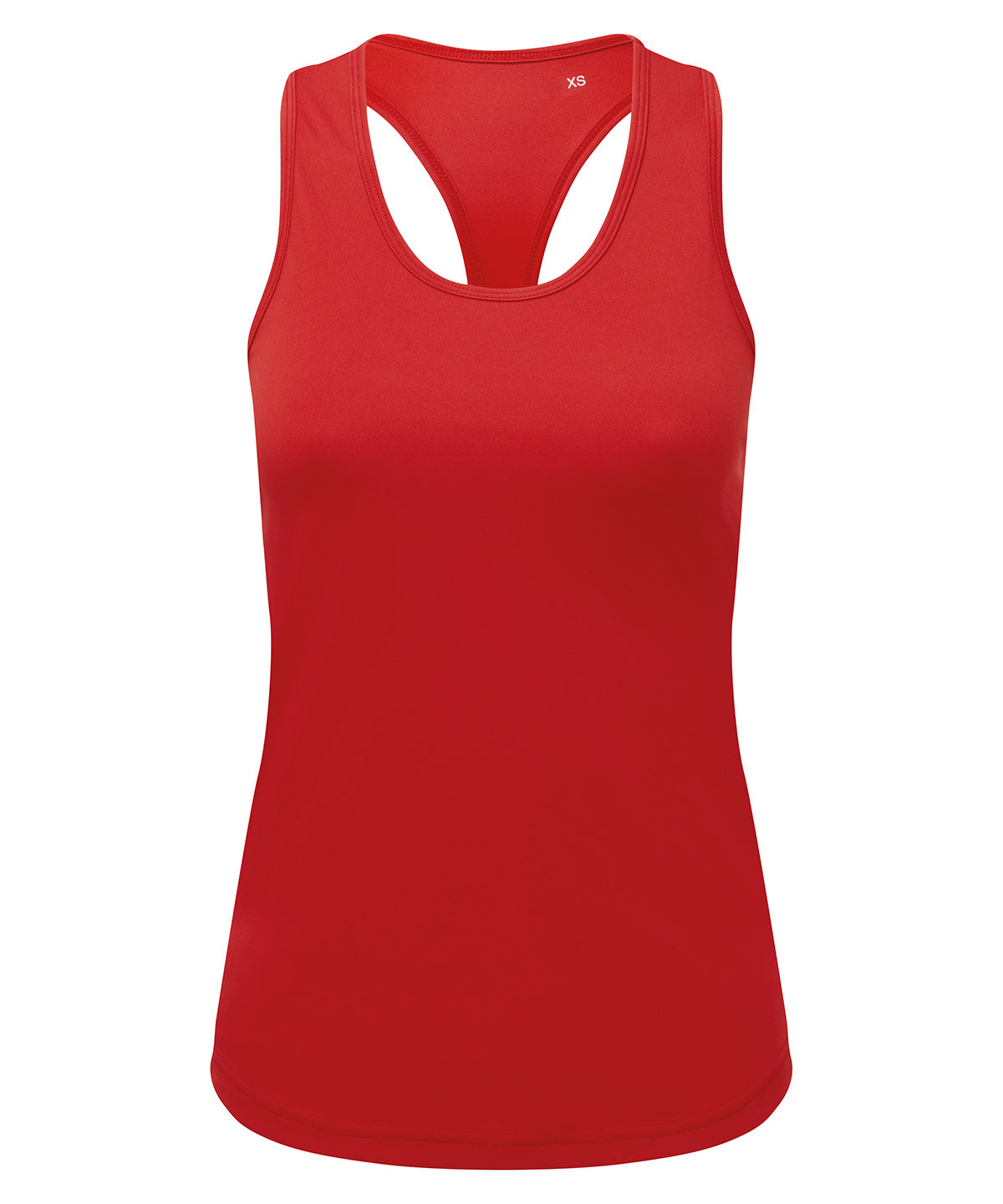TriDri Women's recycled performance slim racer back vest in Fire Red, front view
