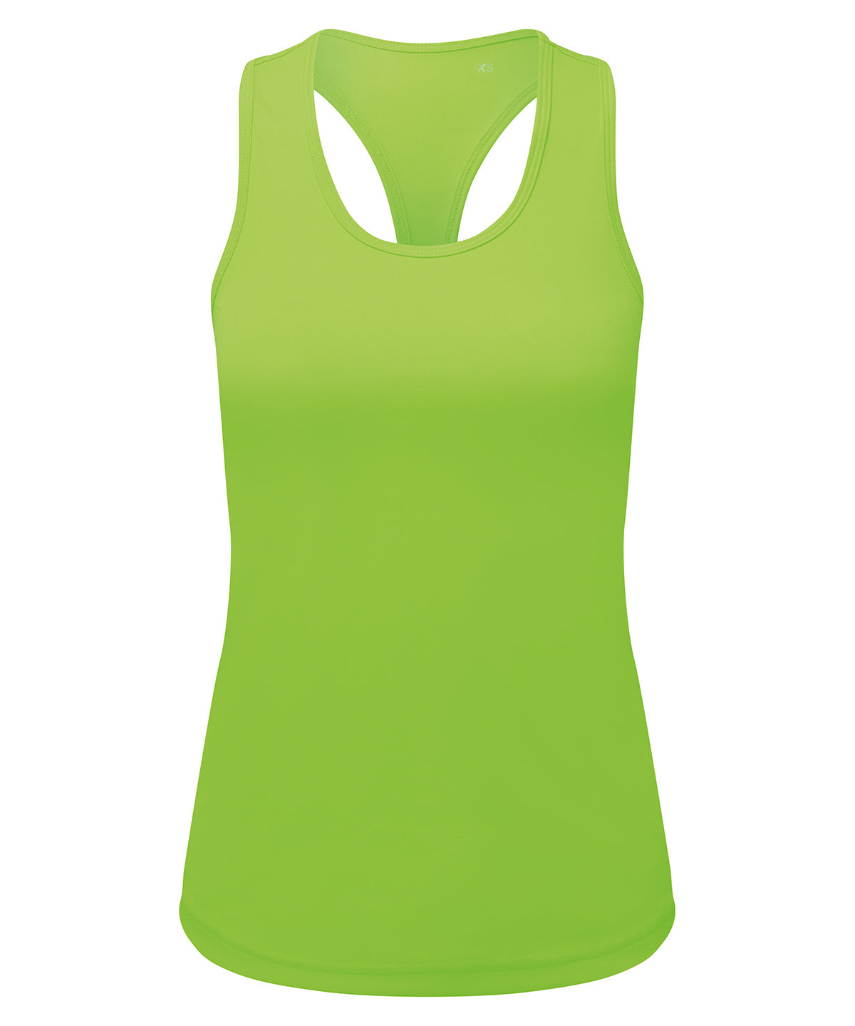 TriDri Women's recycled performance slim racer back vest in Lightning Green, front view